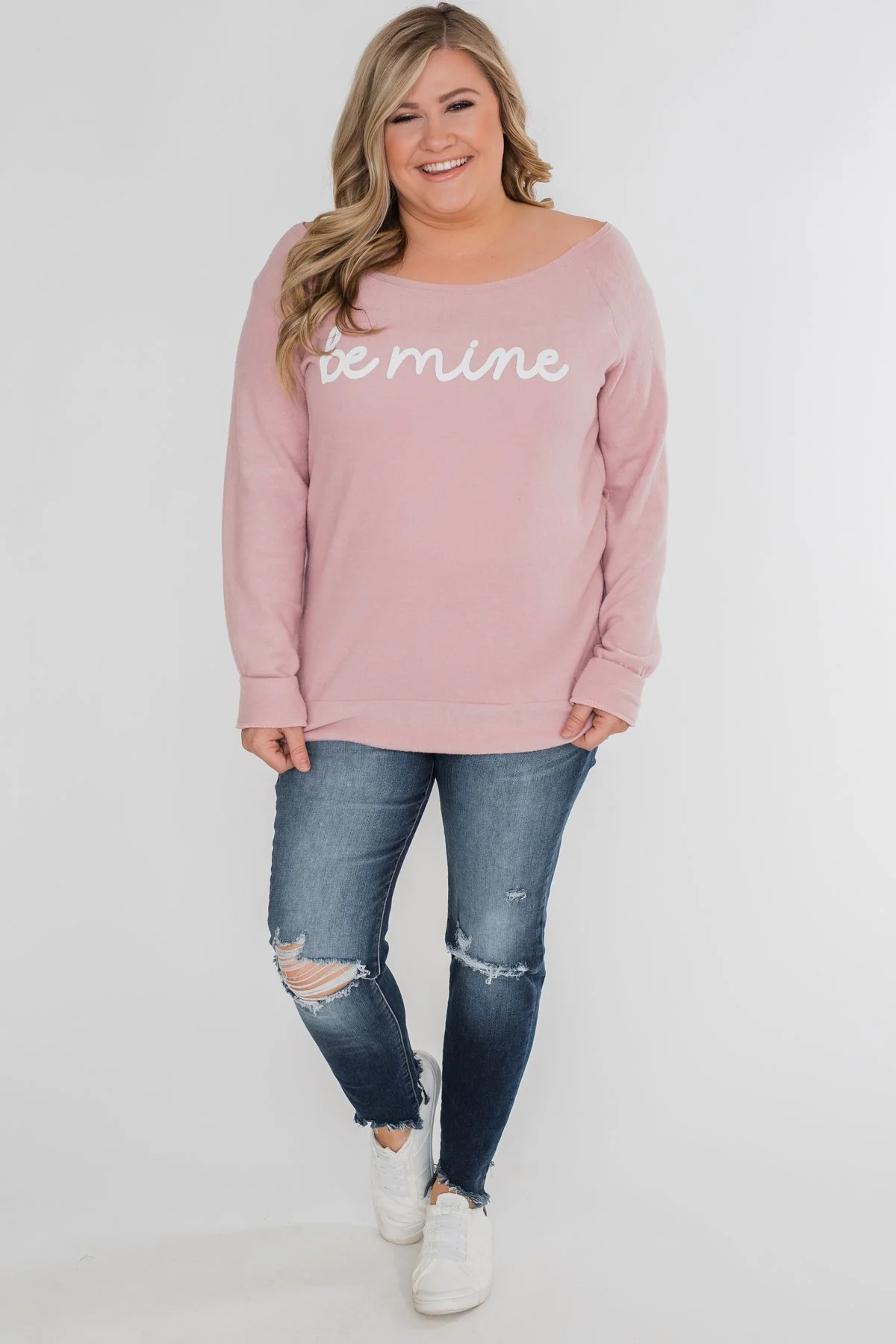"Be Mine" Heart Elbow Patch Top - Blush - Image 3