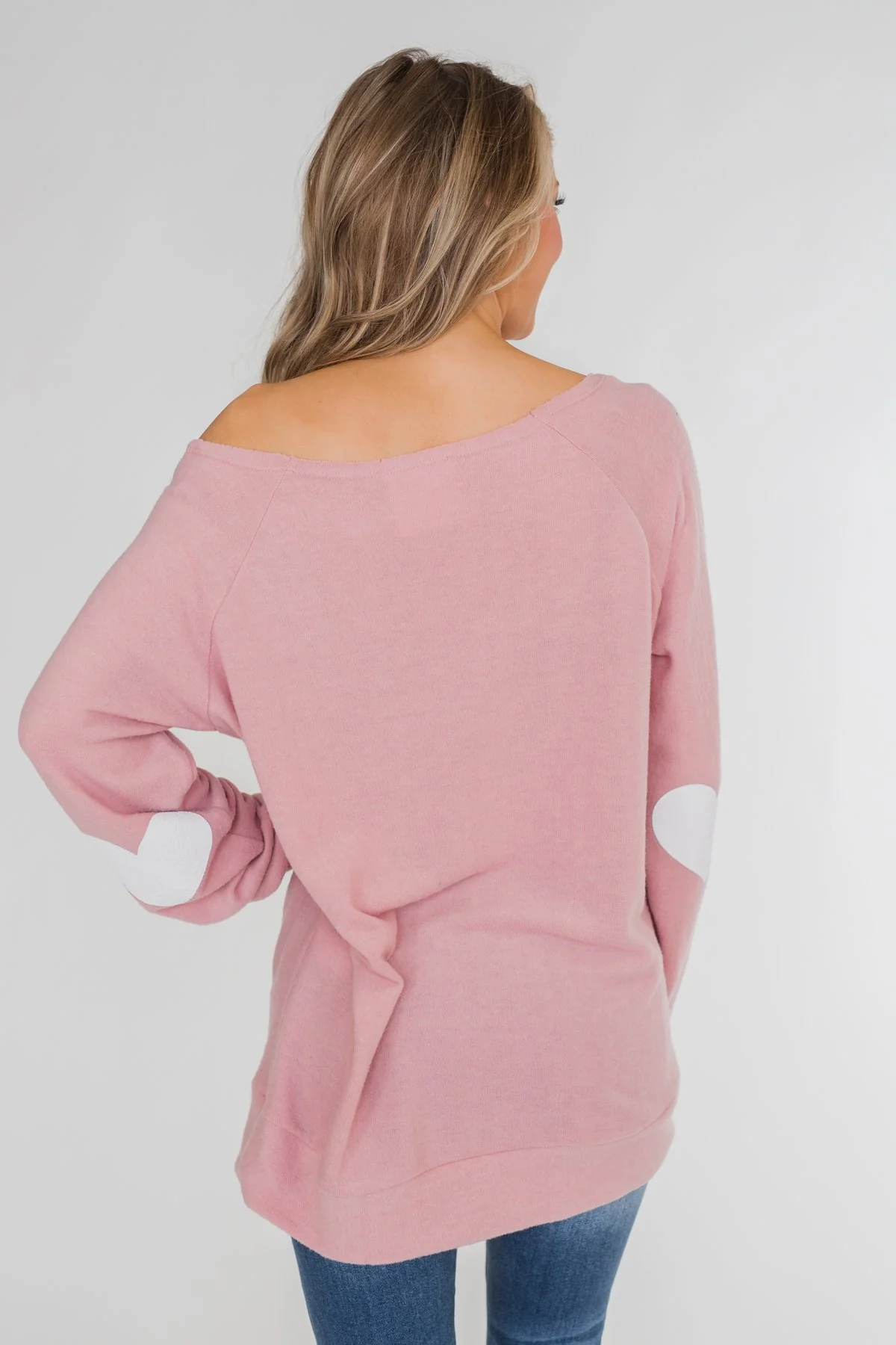 "Be Mine" Heart Elbow Patch Top - Blush - Image 9