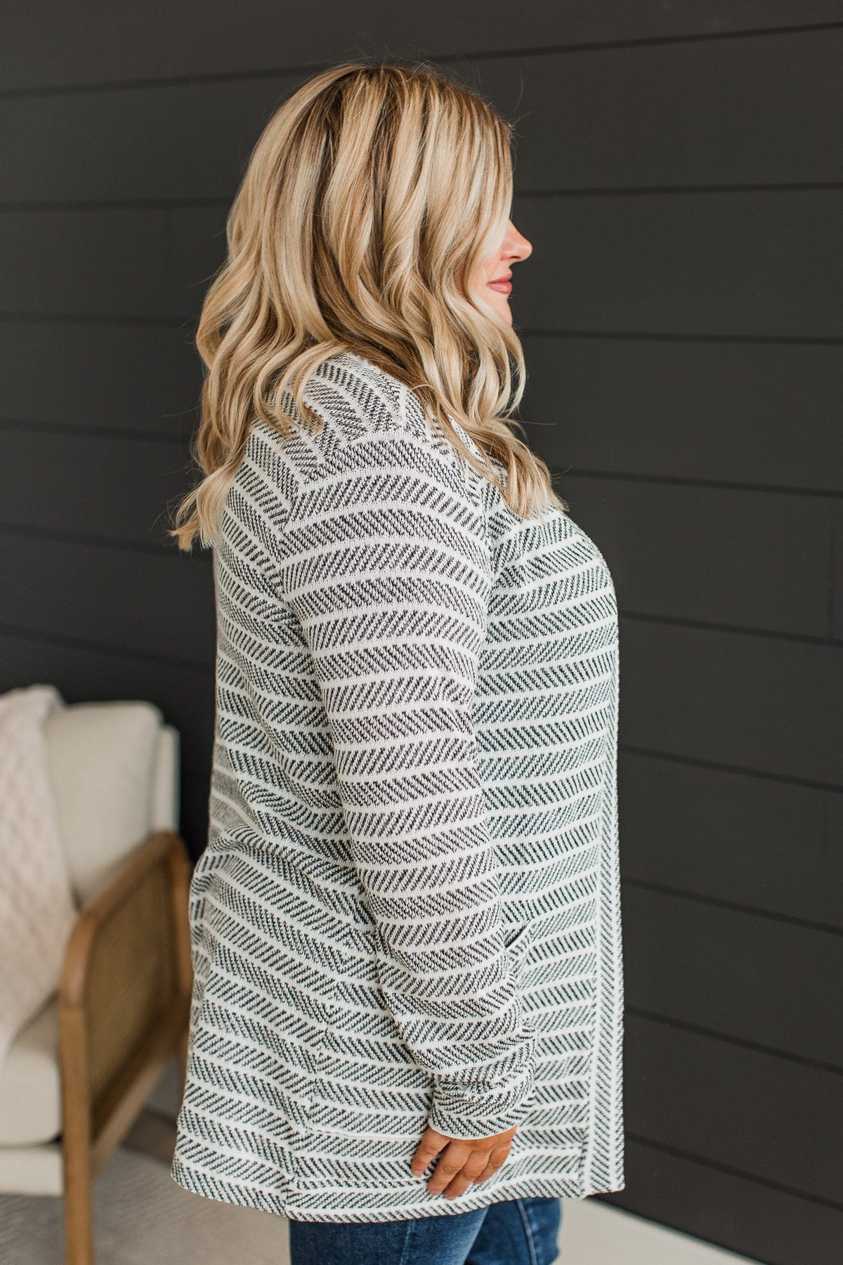 Be My Muse Open Front Cardigan- Ivory & Black - Image 4