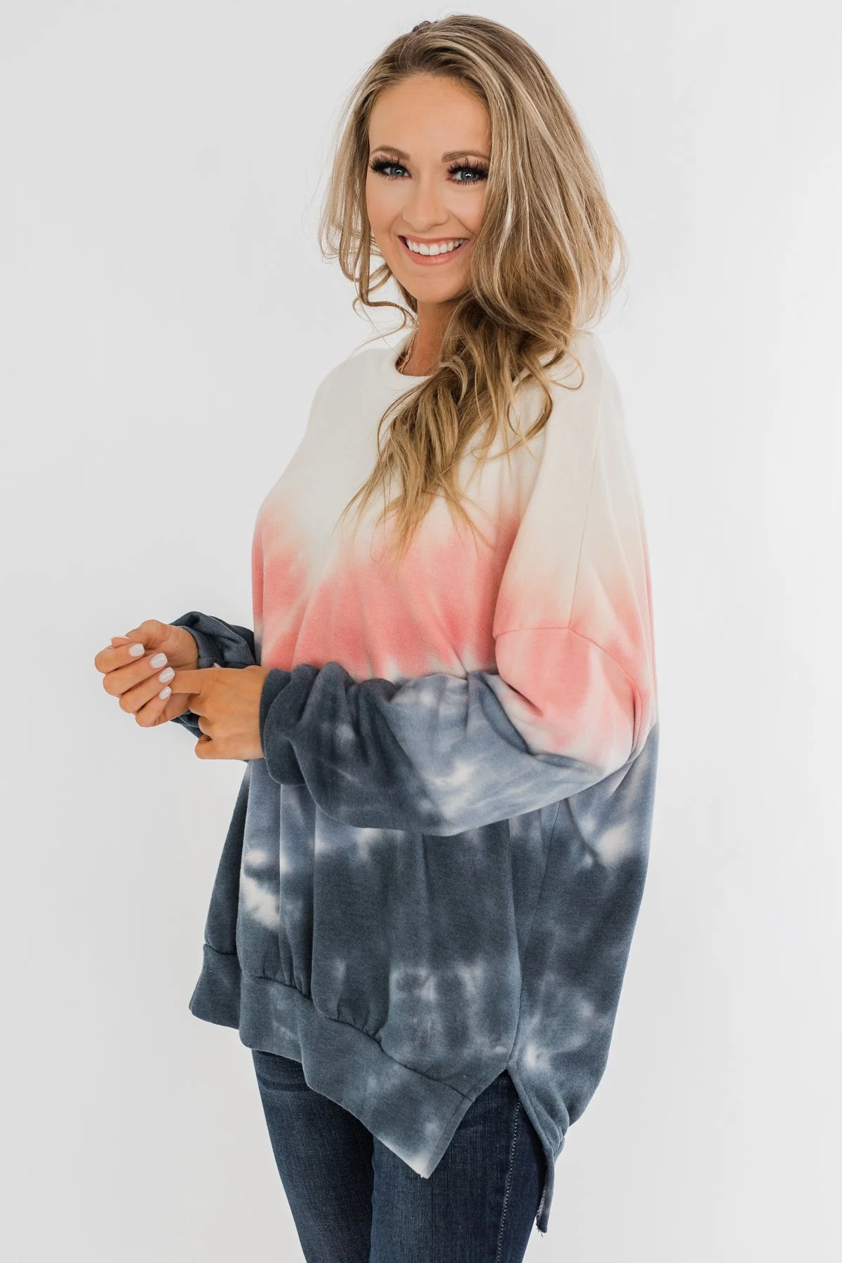 Be My Someone Tie Dye Pullover Top- Pink & Navy - Image 5