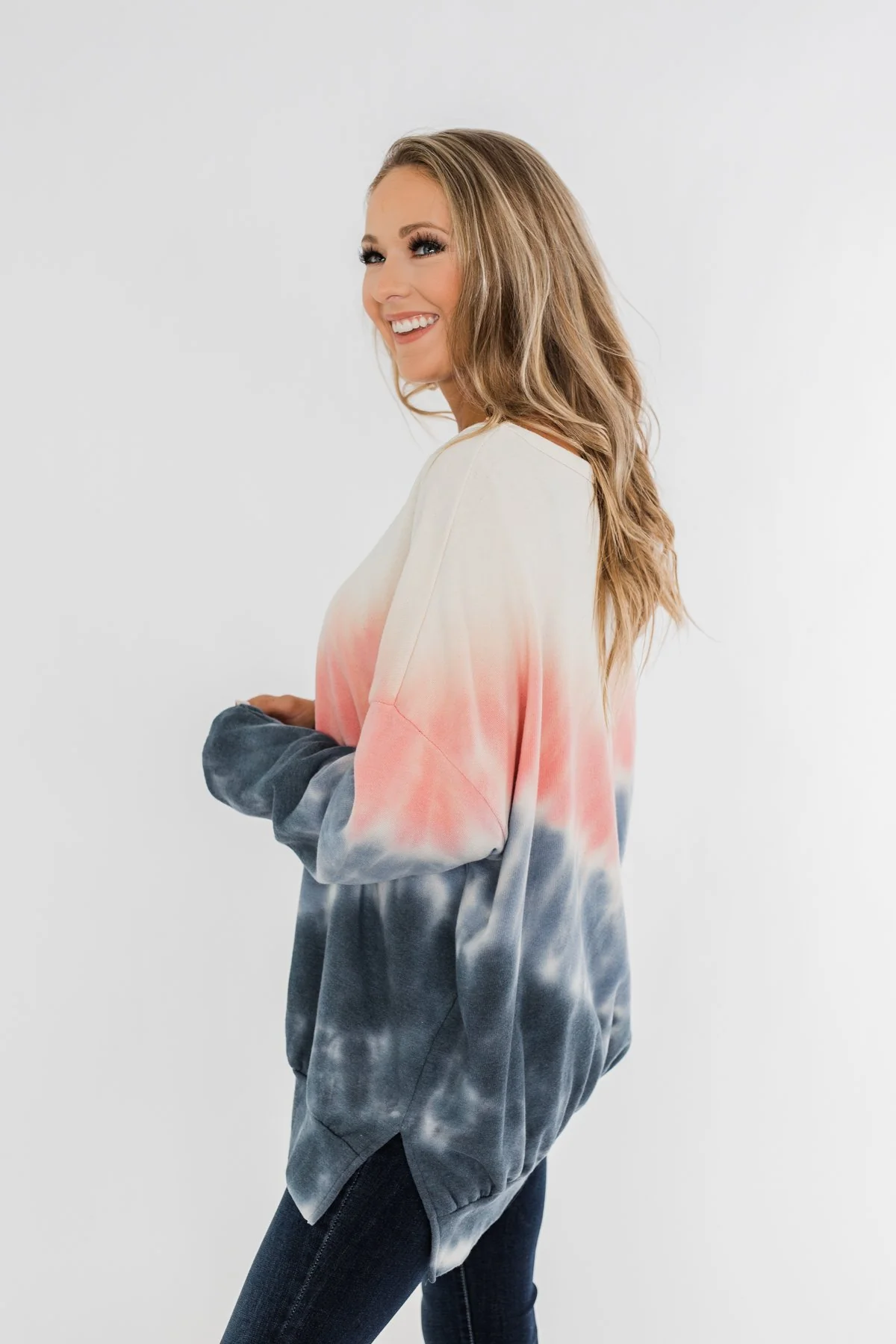 Be My Someone Tie Dye Pullover Top- Pink & Navy - Image 8