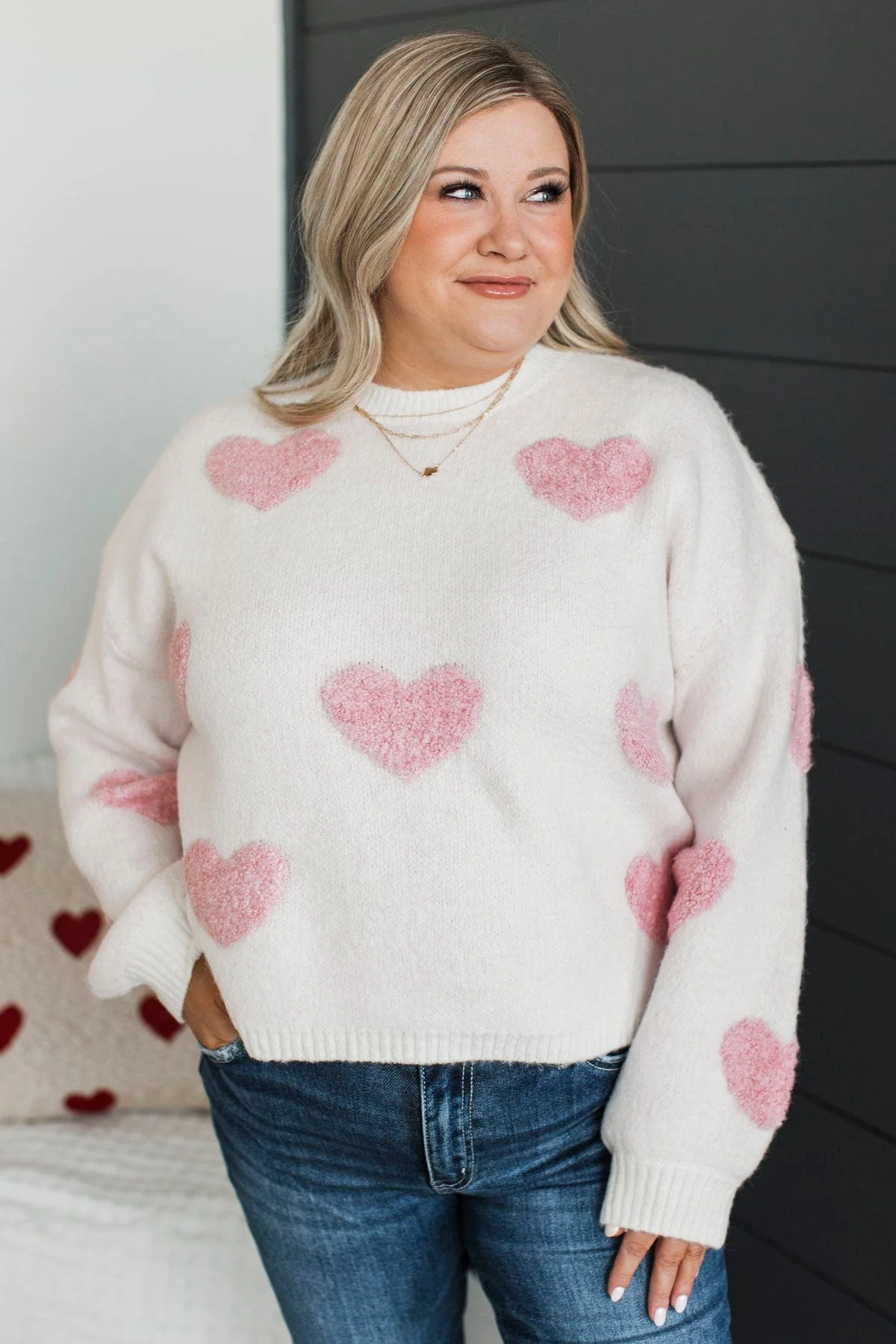 Be My World Heart Knit Sweater- Light Pink - Image 2