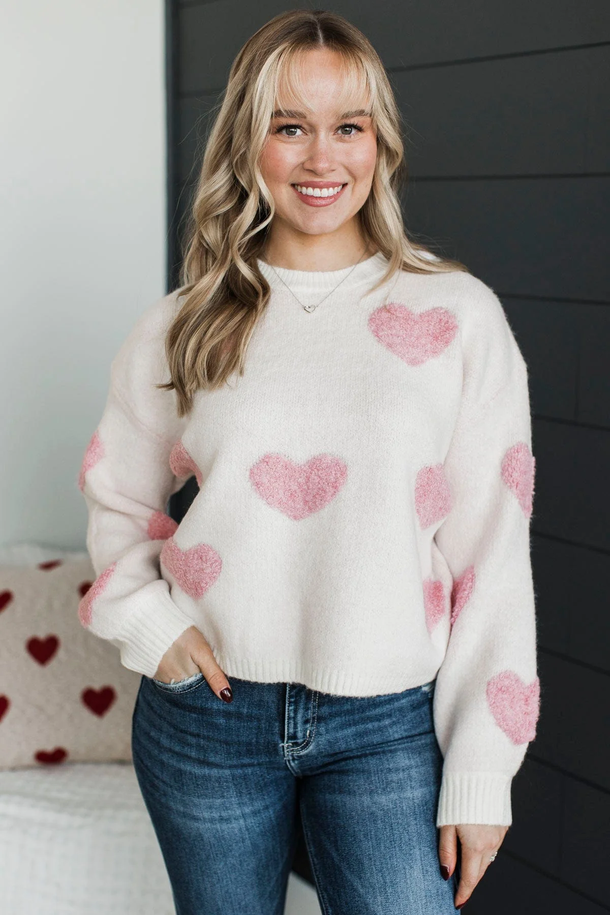 Be My World Heart Knit Sweater- Light Pink - Image 3
