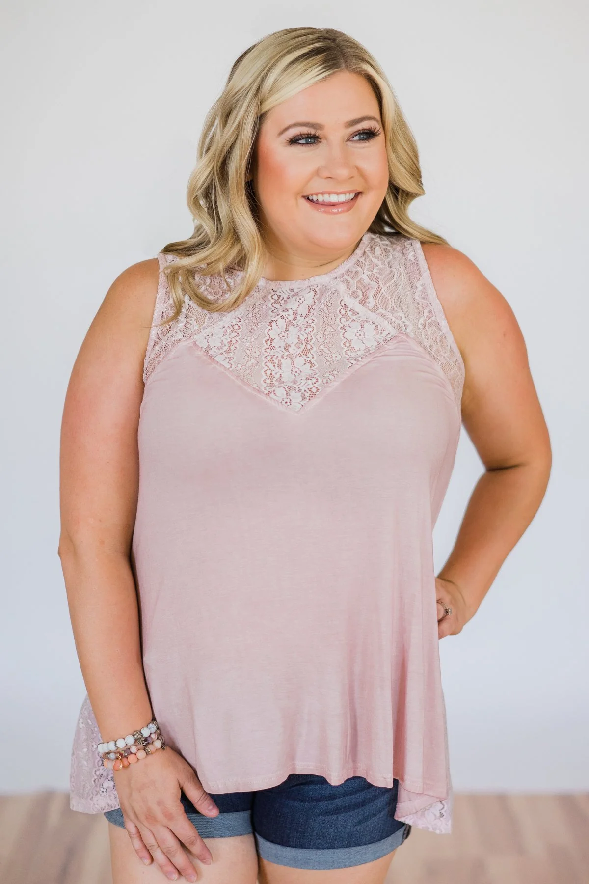 Be Near Me Lace Detail Tank Top- Vintage Blush - Image 6