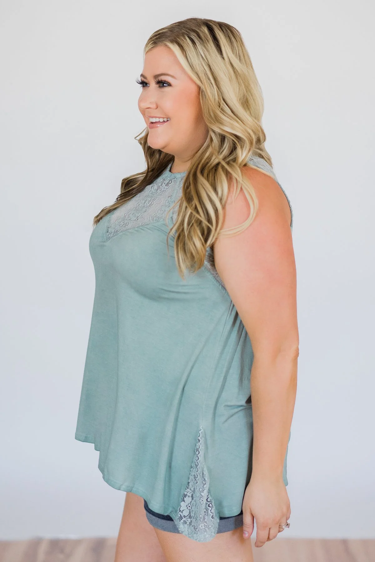 Be Near Me Lace Detail Tank Top- Vintage Sea Foam - Image 5