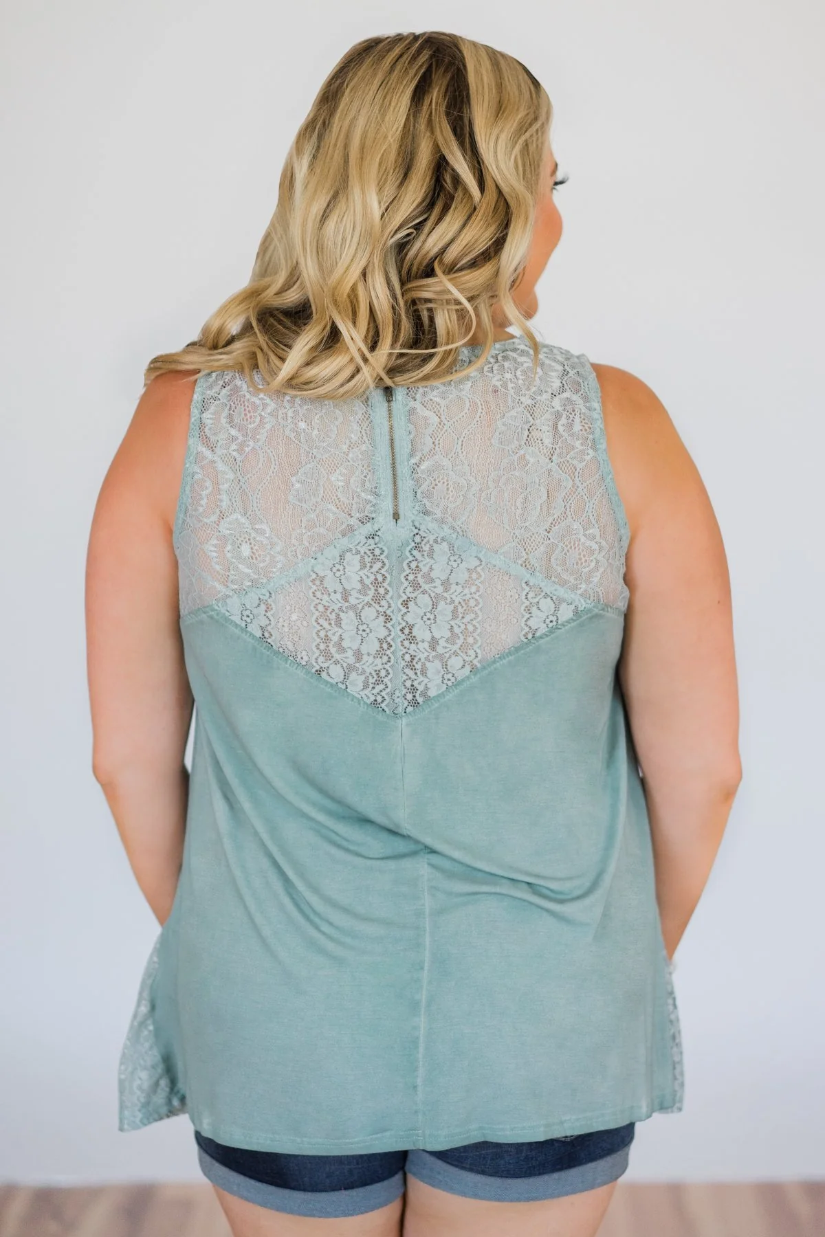 Be Near Me Lace Detail Tank Top- Vintage Sea Foam - Image 6