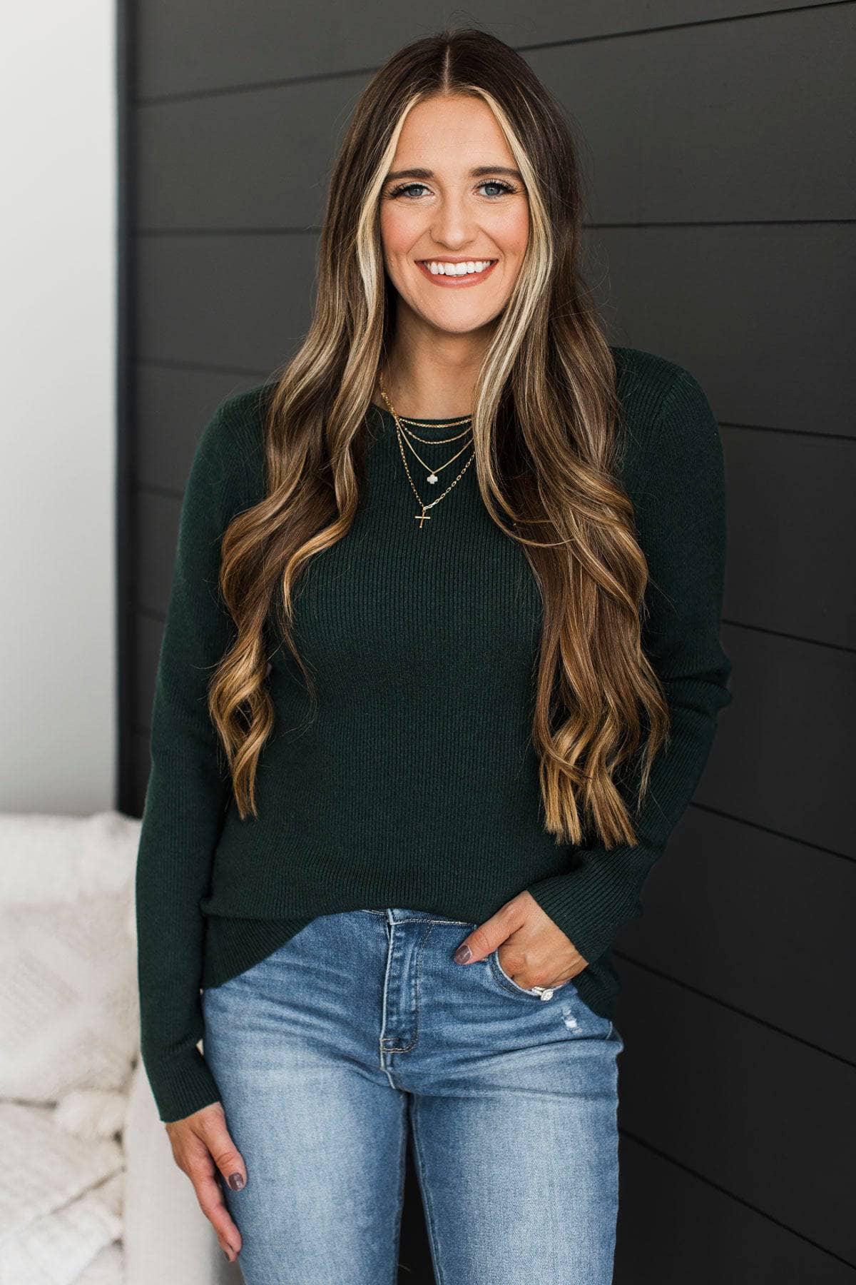 Be Present Ribbed Knit Sweater- Forest Green