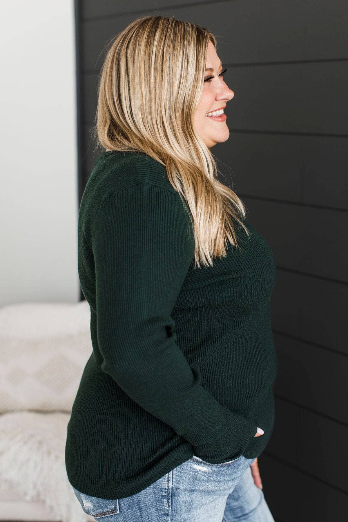 Be Present Ribbed Knit Sweater- Forest Green - Image 5