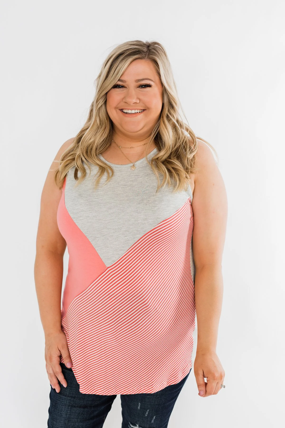 Be Somebody Color Block Tank Top- Grey & Coral - Image 3