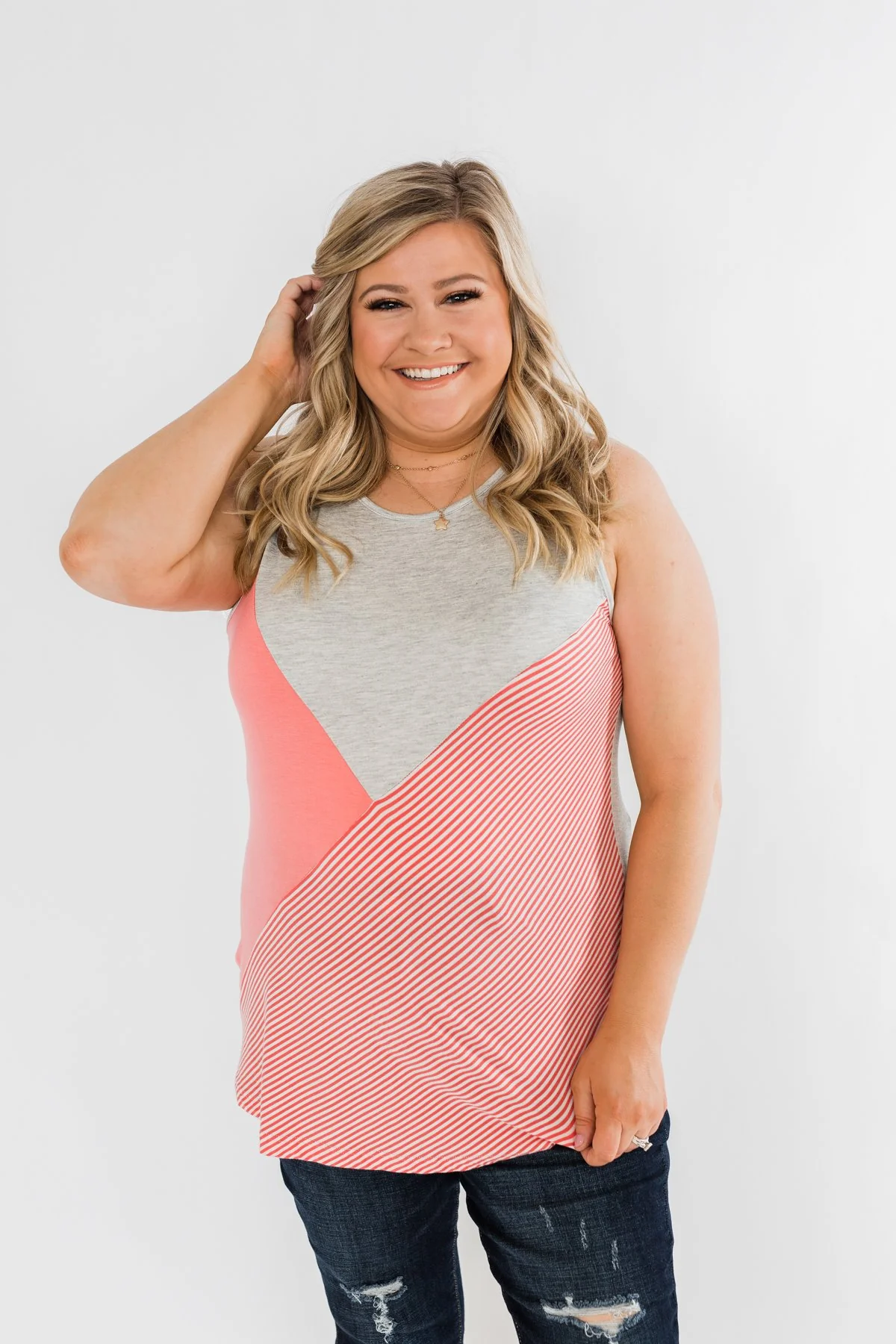 Be Somebody Color Block Tank Top- Grey & Coral - Image 5