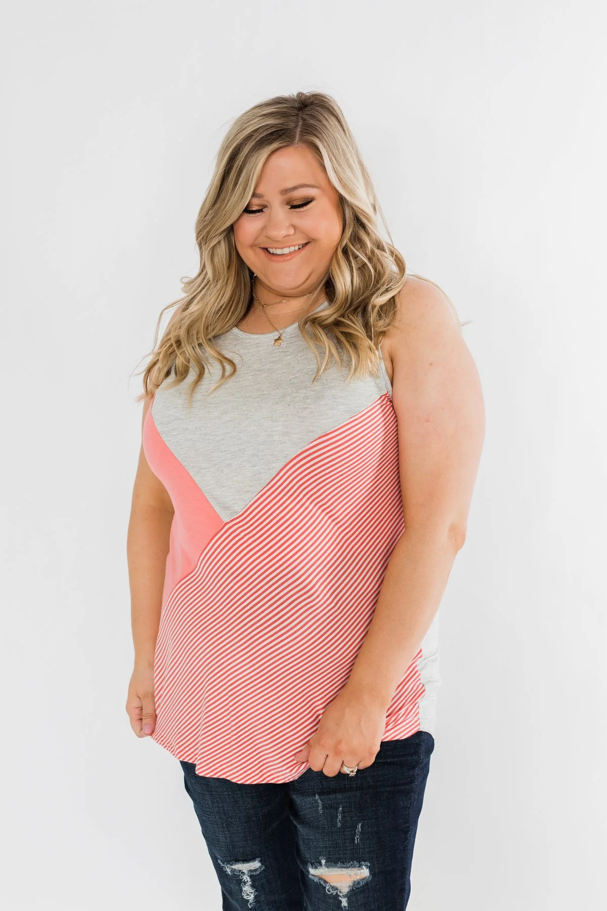 Be Somebody Color Block Tank Top- Grey & Coral - Image 6