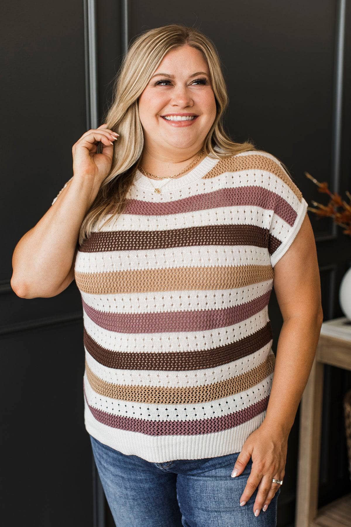 Be Spontaneous Striped Knit Top- Ivory - Image 3