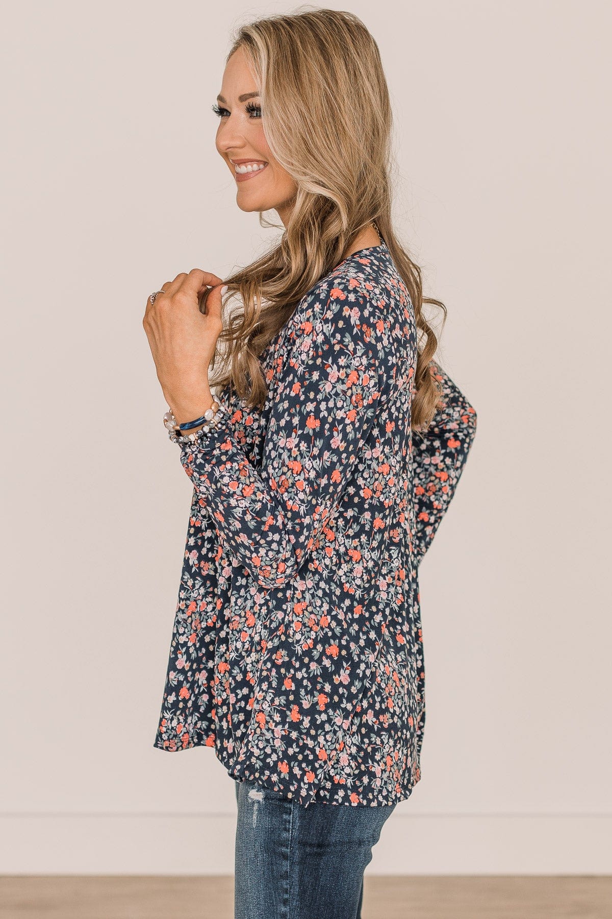 Be The Best Floral Long Sleeve Top- Navy - Image 6