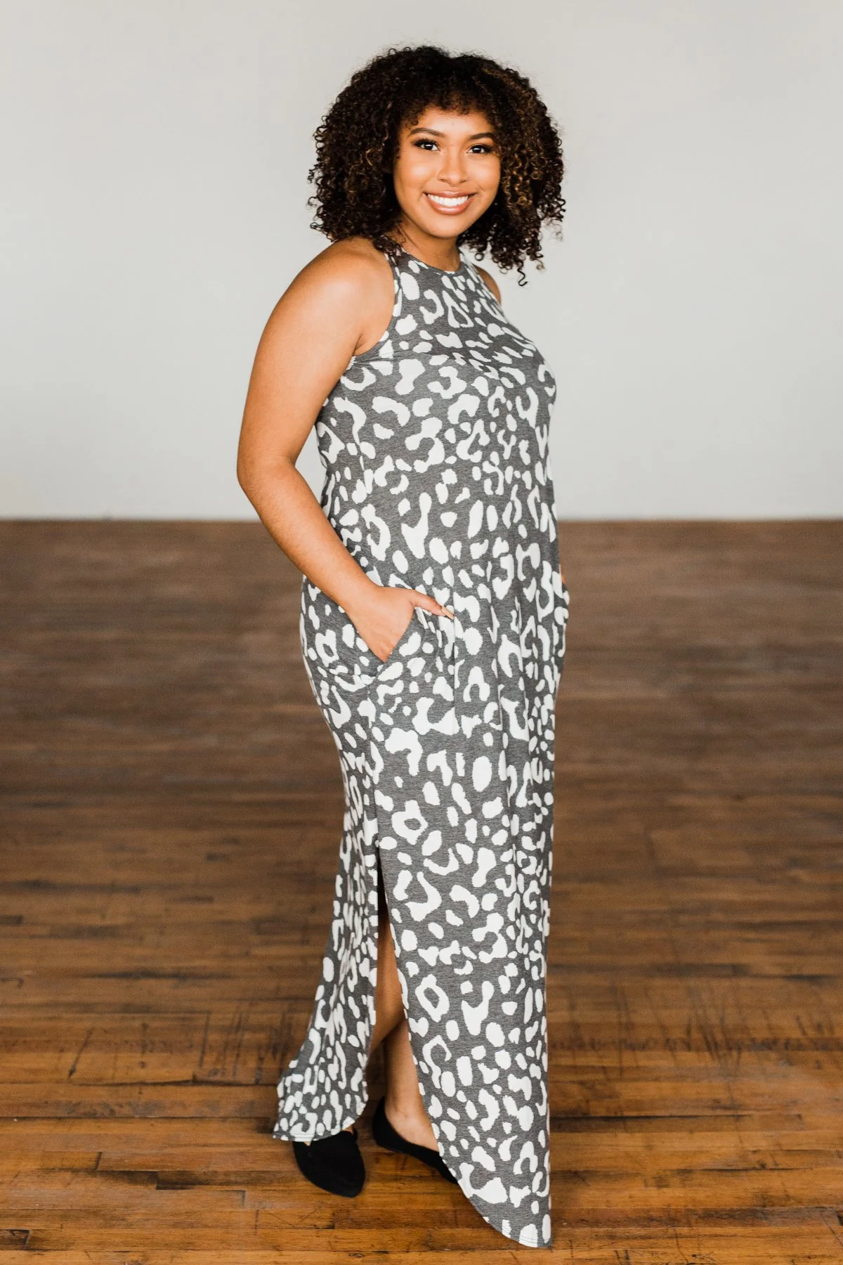 Be The Change Sleeveless Maxi Dress- Charcoal & Ivory - Image 14