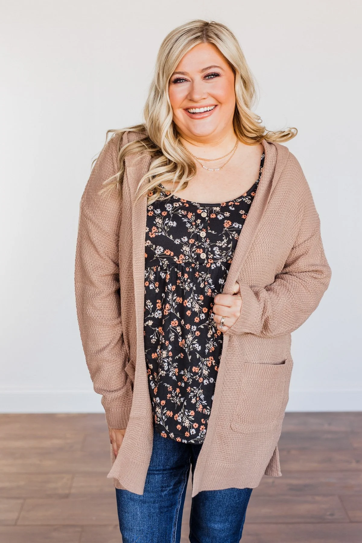 Be There Soon Hooded Knit Cardigan- Dark Beige - Image 4