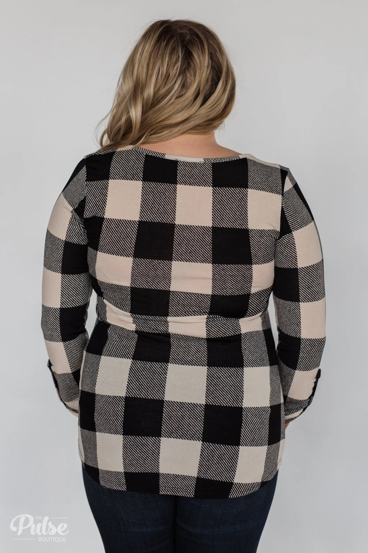 Be With You 3/4 Sleeve Buffalo Plaid Top- Cream & Black - Image 8