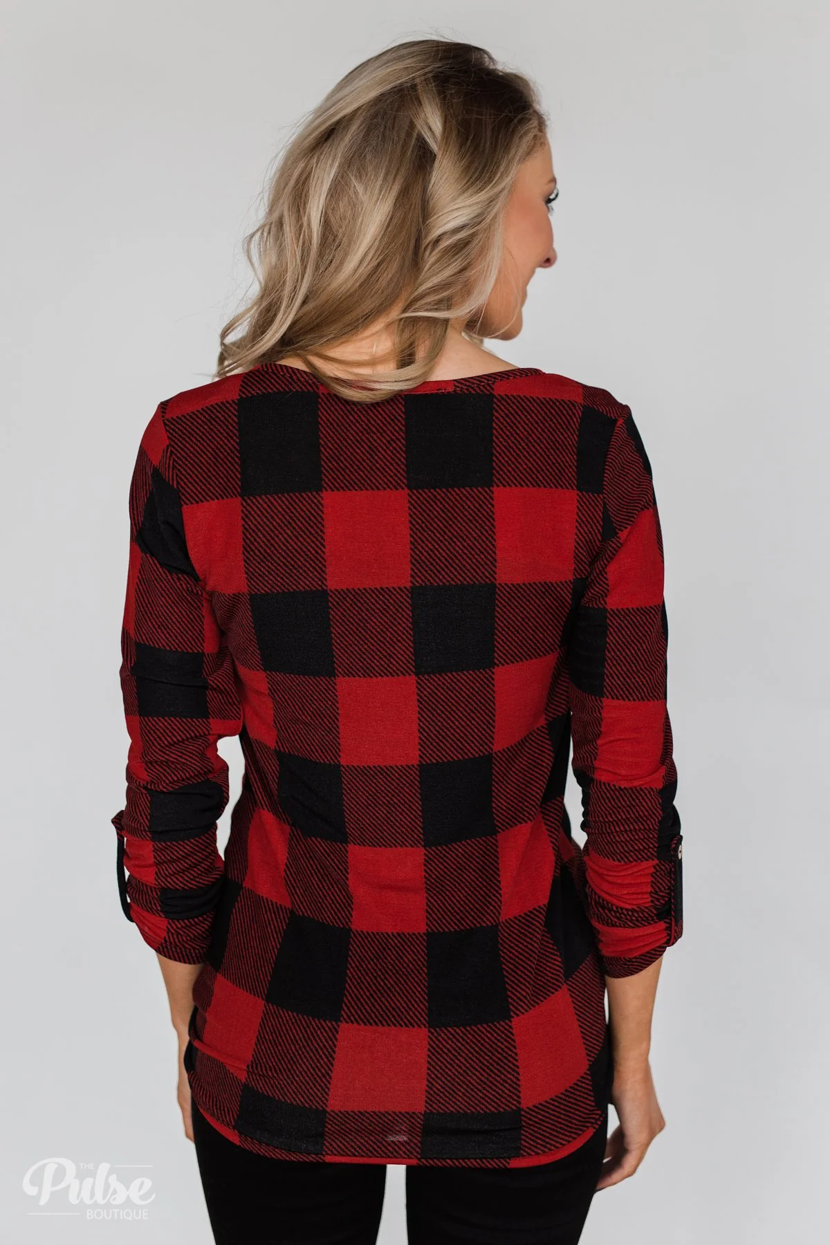 Be With You 3/4 Sleeve Buffalo Plaid Top- Red & Black - Image 9