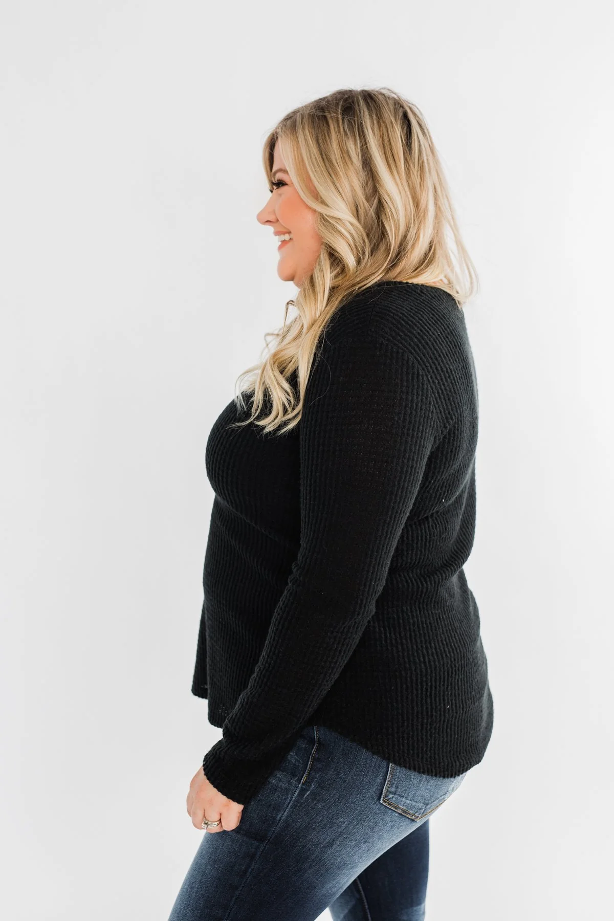 Be With You Waffle Knit Top- Black - Image 9