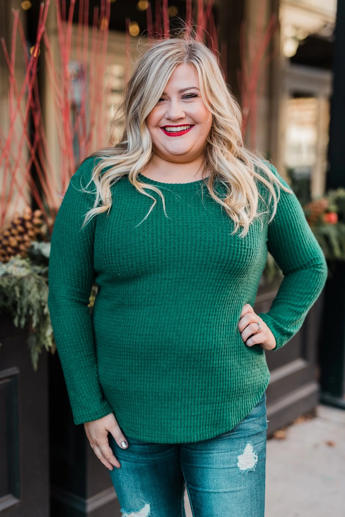 Be With You Waffle Knit Top- Hunter Green - Image 10
