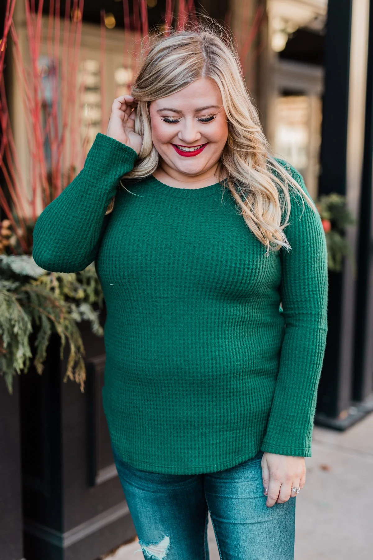 Be With You Waffle Knit Top- Hunter Green - Image 11