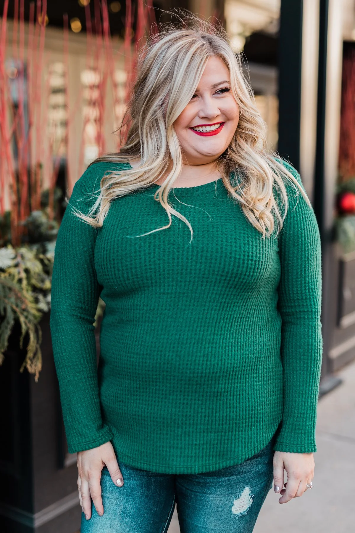 Be With You Waffle Knit Top- Hunter Green - Image 12