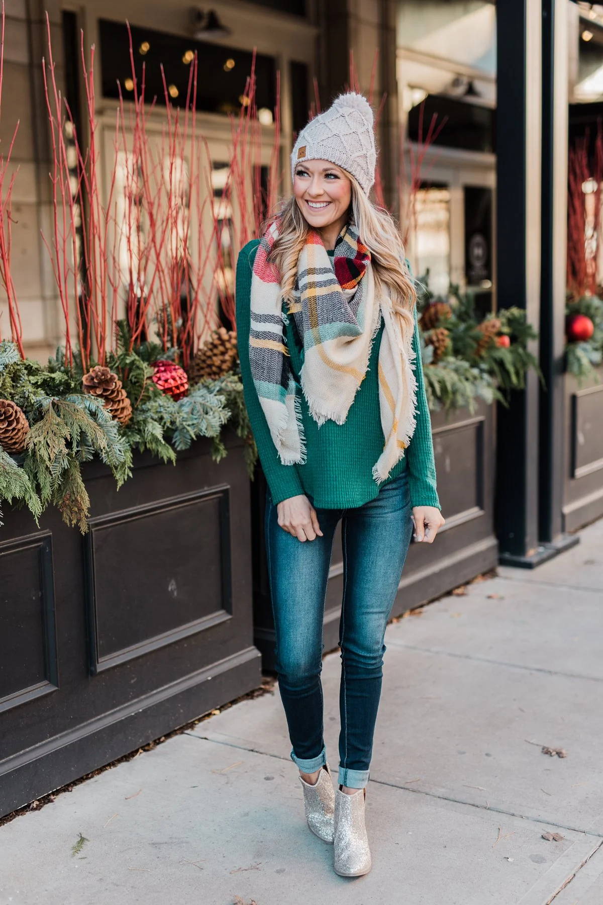 Be With You Waffle Knit Top- Hunter Green - Image 3