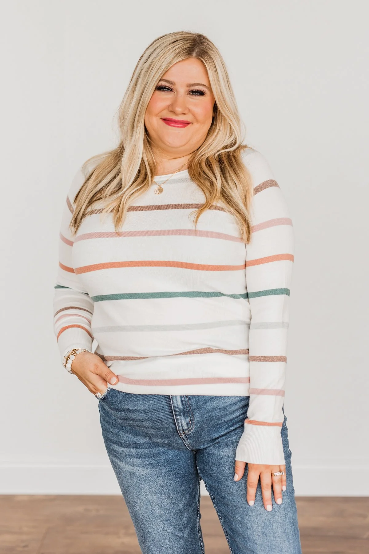 Be Your Beautiful Best Striped Sweater- Ivory & Multi-Color - Image 2