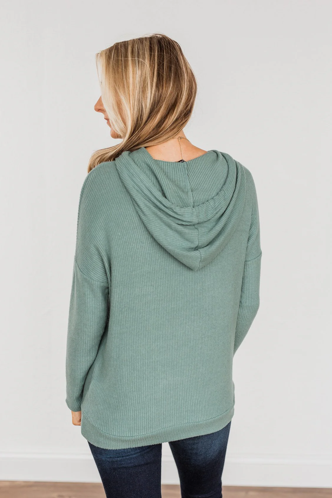 Be Your Best Drawstring Knit Hoodie- Dusty Jade - Image 10