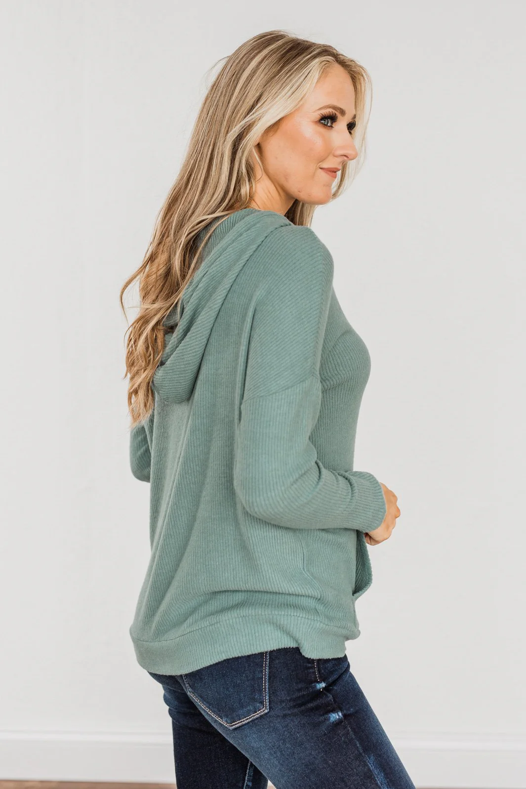 Be Your Best Drawstring Knit Hoodie- Dusty Jade - Image 8
