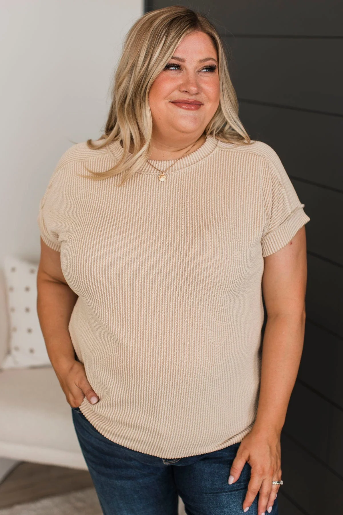 Be Your Number One Ribbed Top- Beige - Image 3
