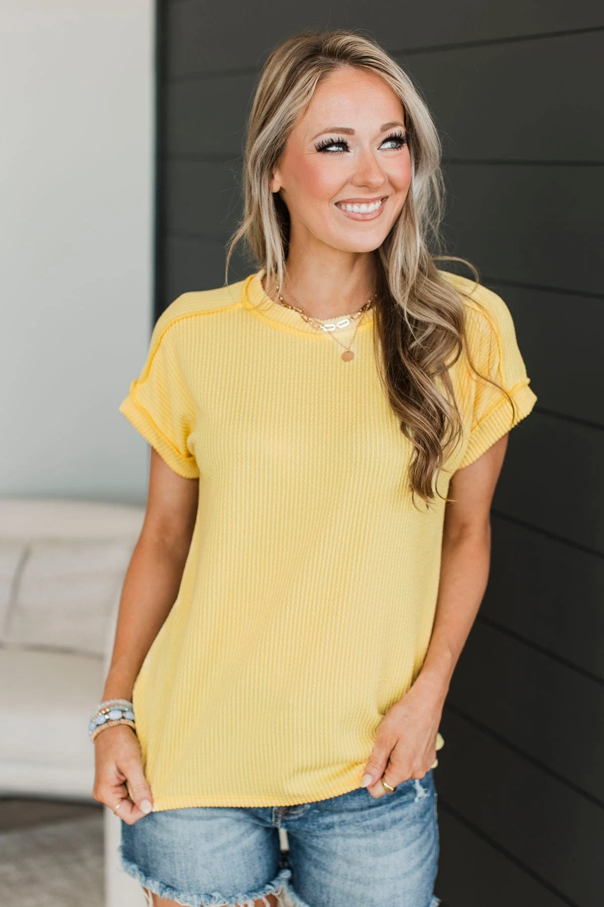 Be Your Number One Ribbed Top- Yellow - Image 2