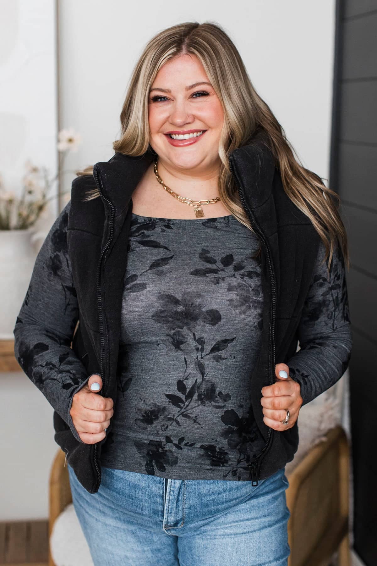 Be Yours Today Stone Wash Puffer Vest- Black - Image 4