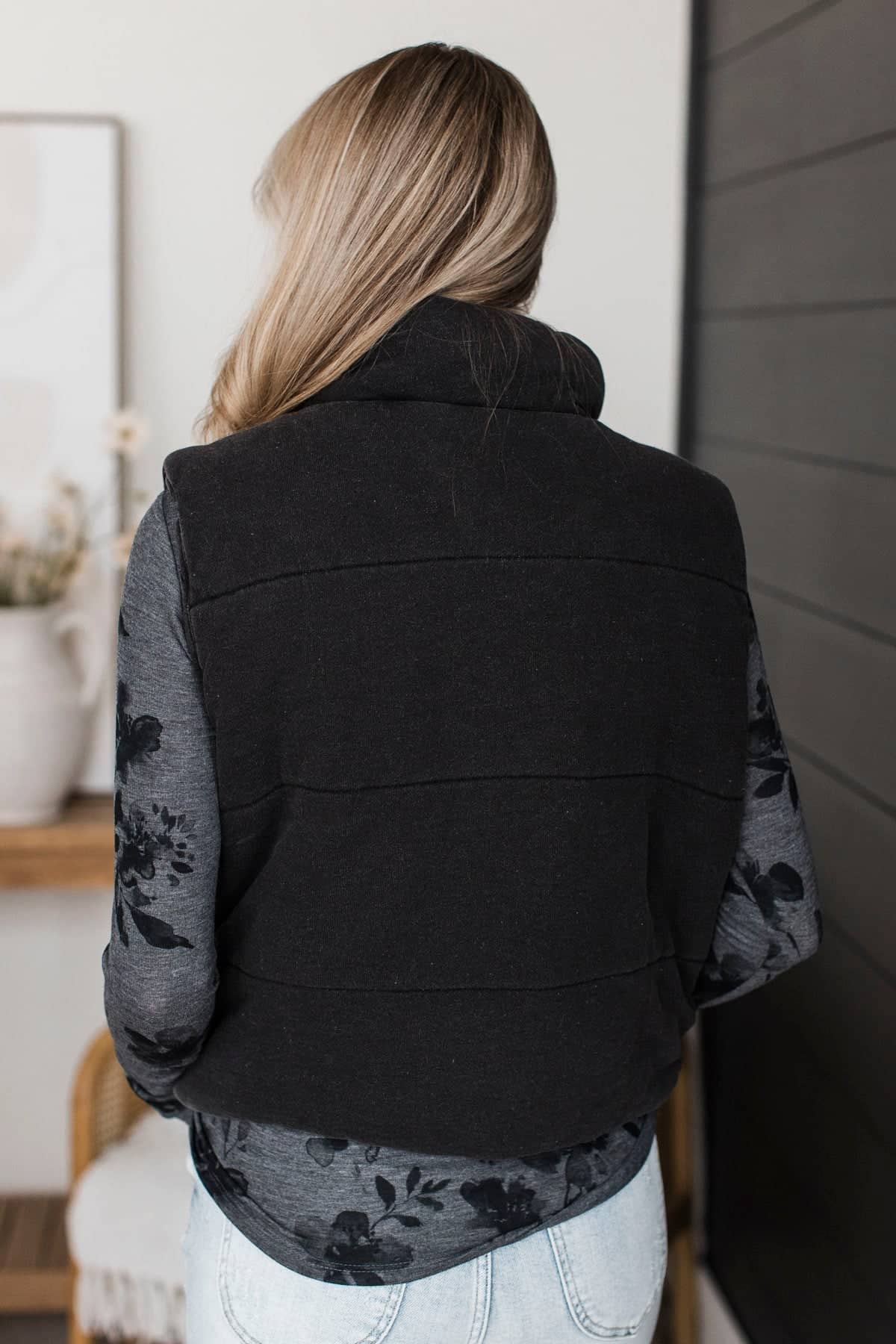 Be Yours Today Stone Wash Puffer Vest- Black - Image 7