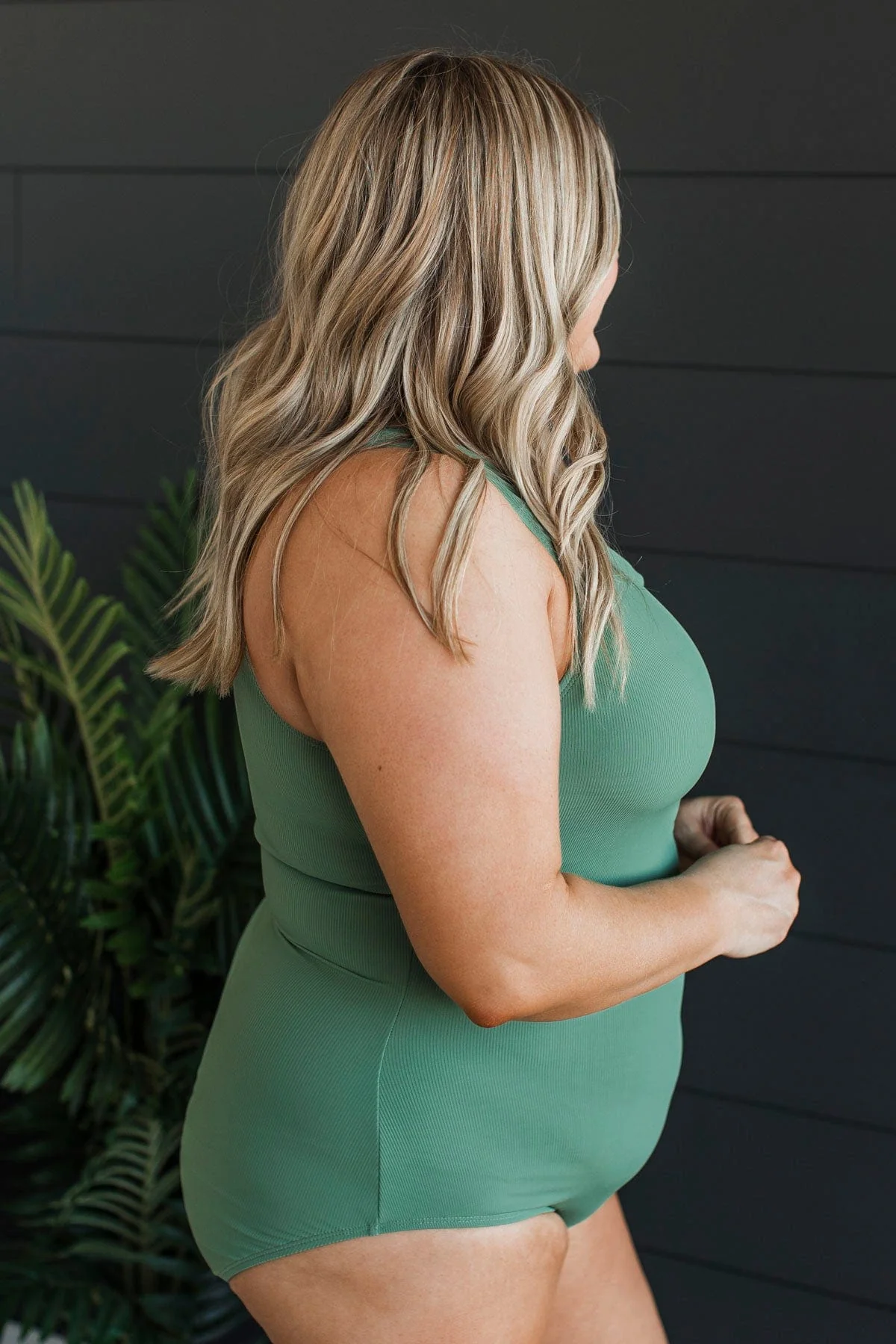 Beach Bound Ribbed One-Piece Swimsuit- Green - Image 5