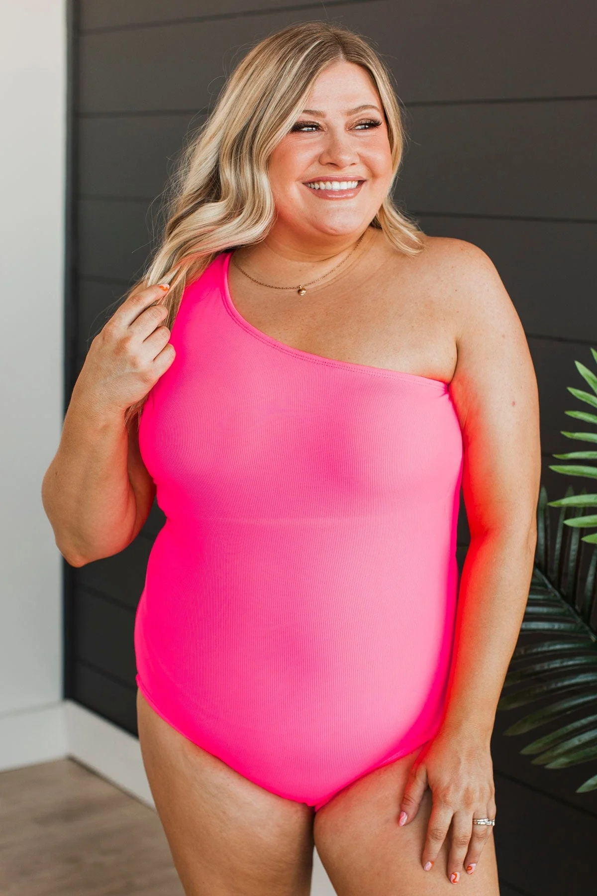 Beach Bound Ribbed One-Piece Swimsuit- Neon Pink - Image 5