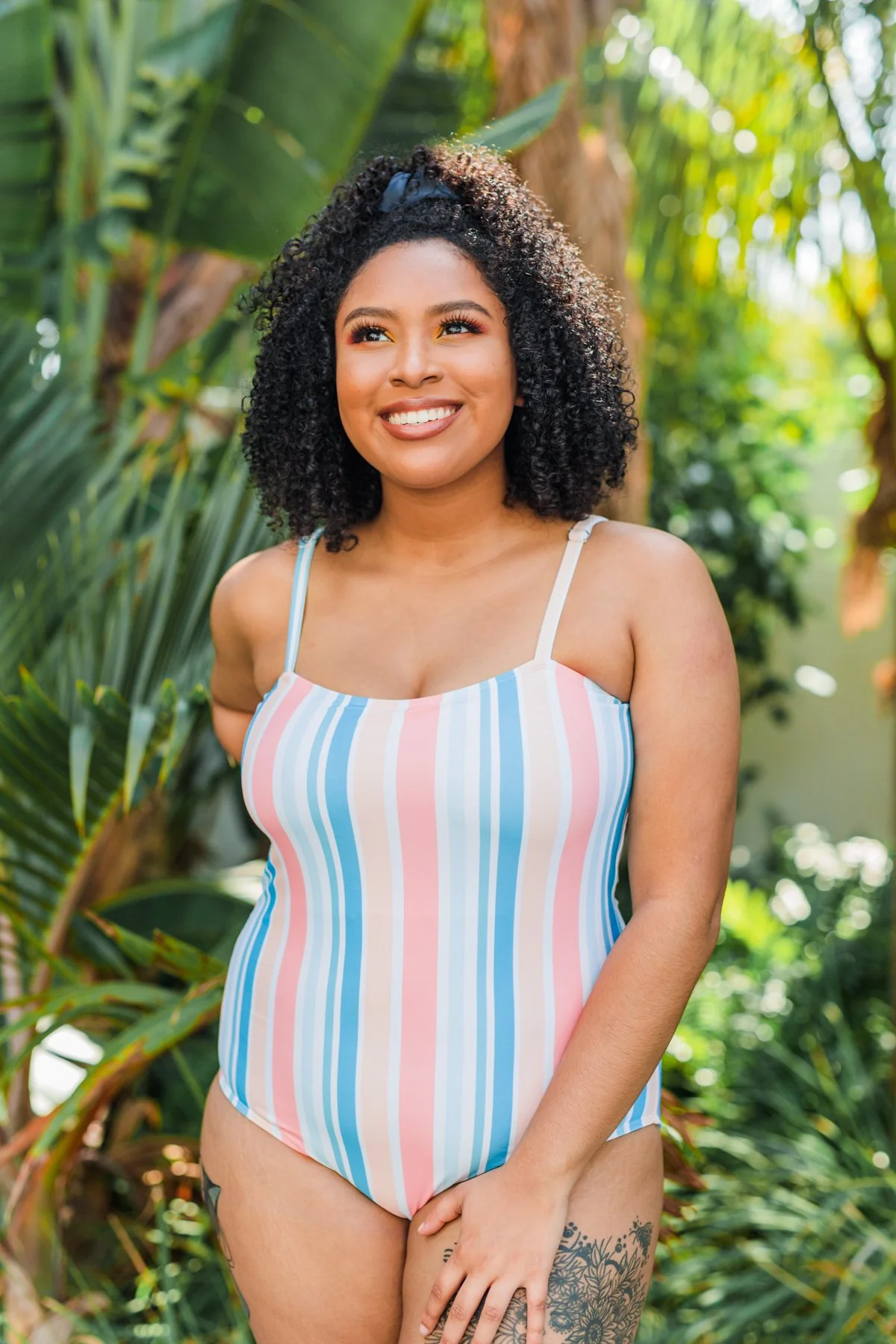 Beach Escape One Piece Swimsuit- Striped Multi-Color - Image 3