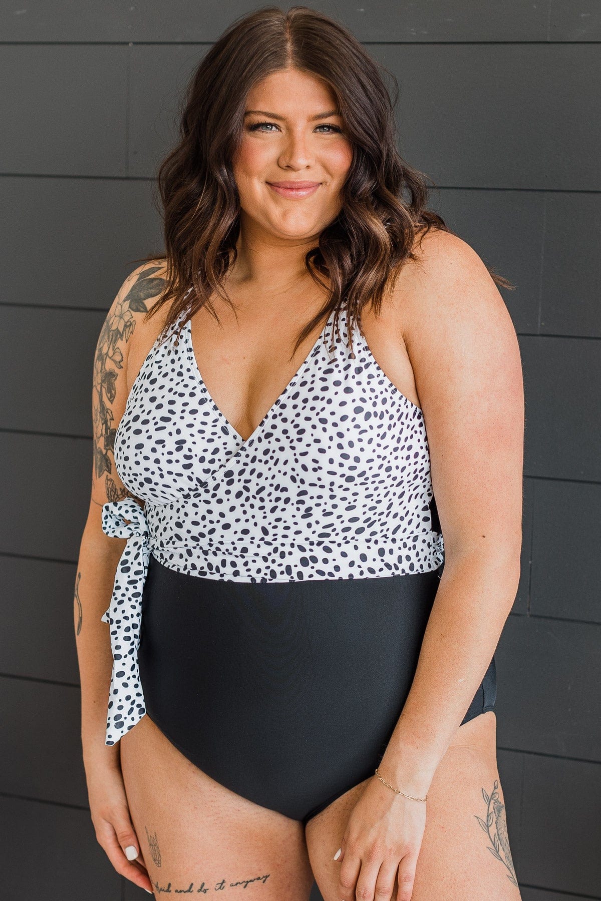 Beach Party One-Piece Swimsuit- Black & Dalmatian Print - Image 12