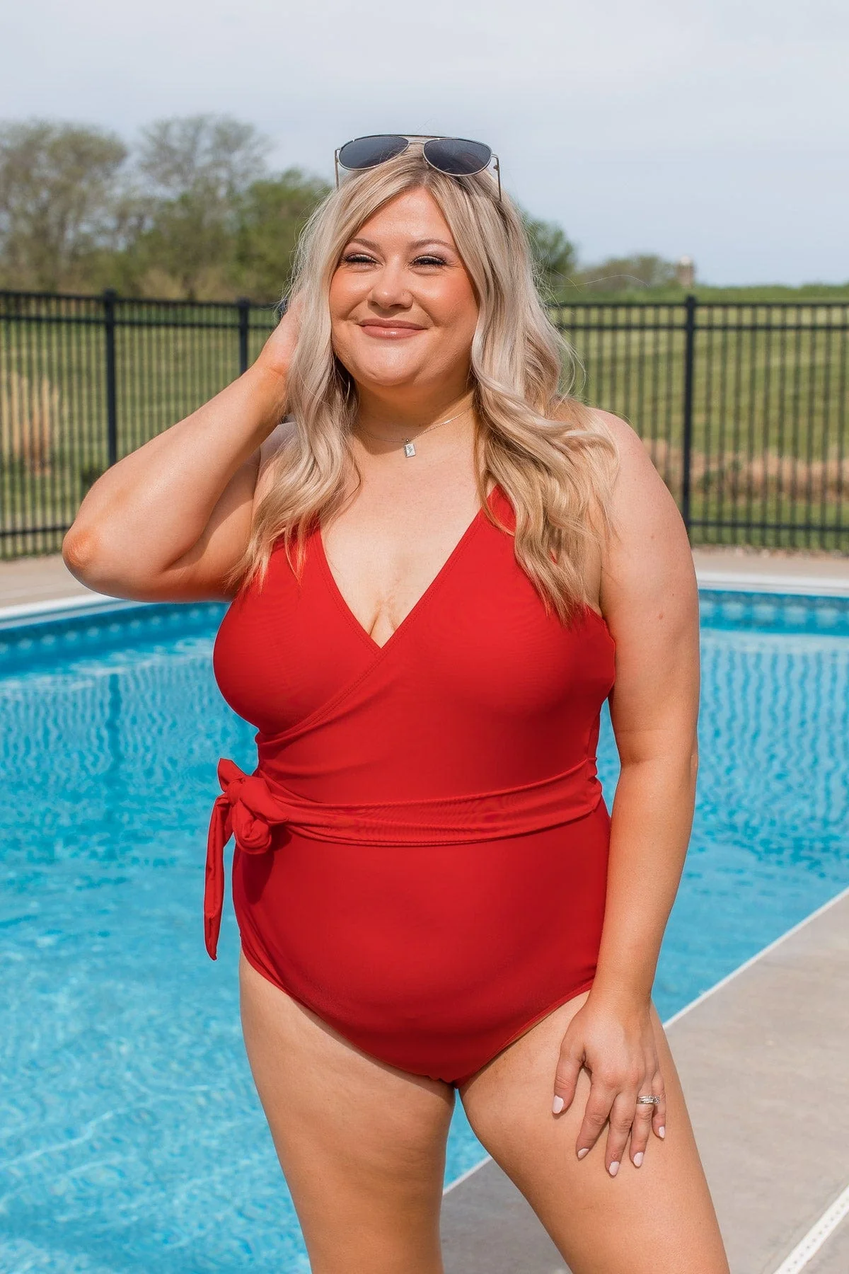 Beach Party One-Piece Swimsuit- Bright Red - Image 9