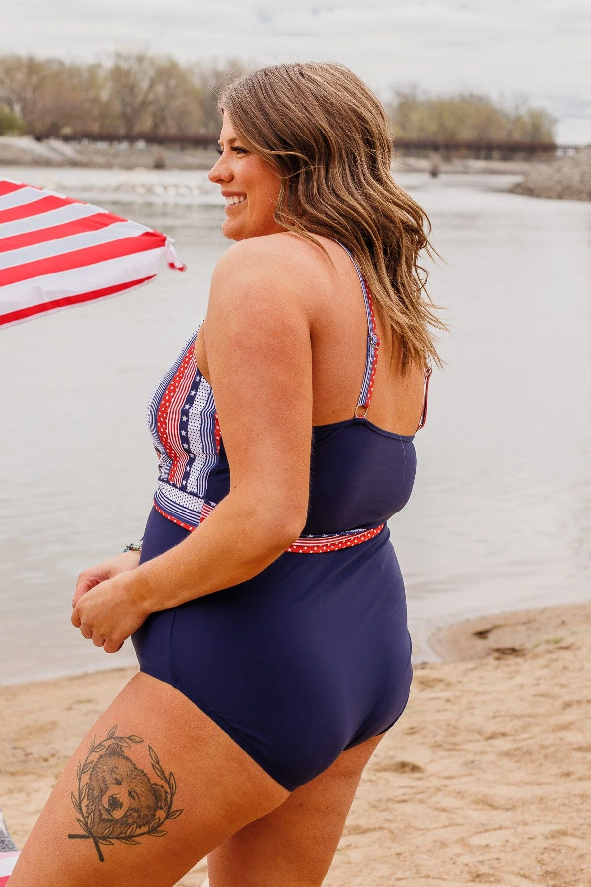 Beach Party One-Piece Swimsuit- Navy Stripes - Image 11