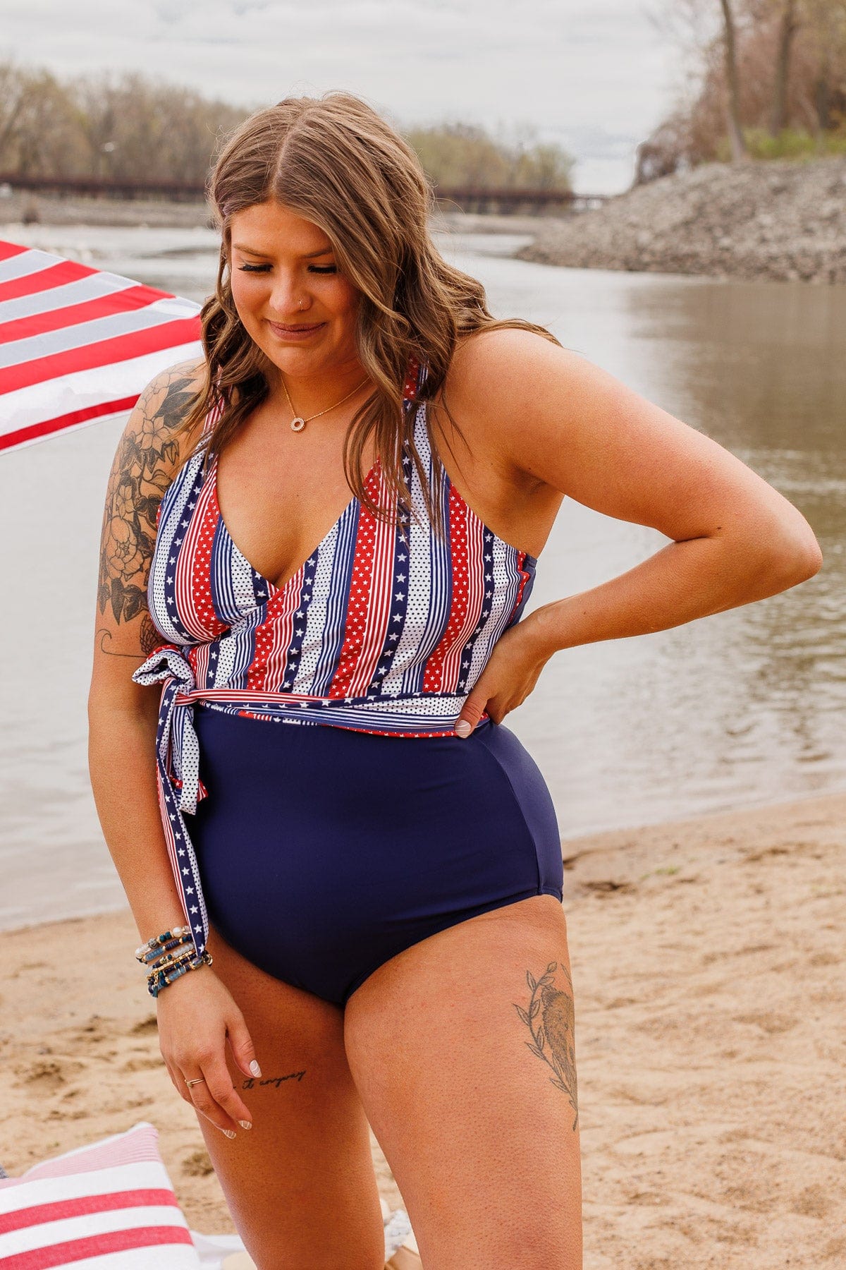 Beach Party One-Piece Swimsuit- Navy Stripes - Image 2