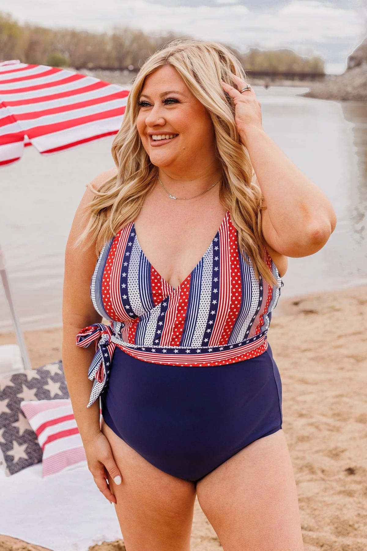 Beach Party One-Piece Swimsuit- Navy Stripes - Image 4