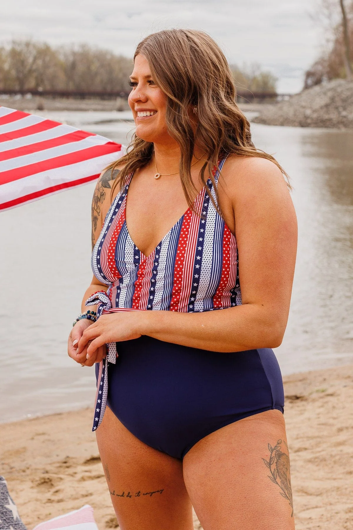 Beach Party One-Piece Swimsuit- Navy Stripes - Image 7