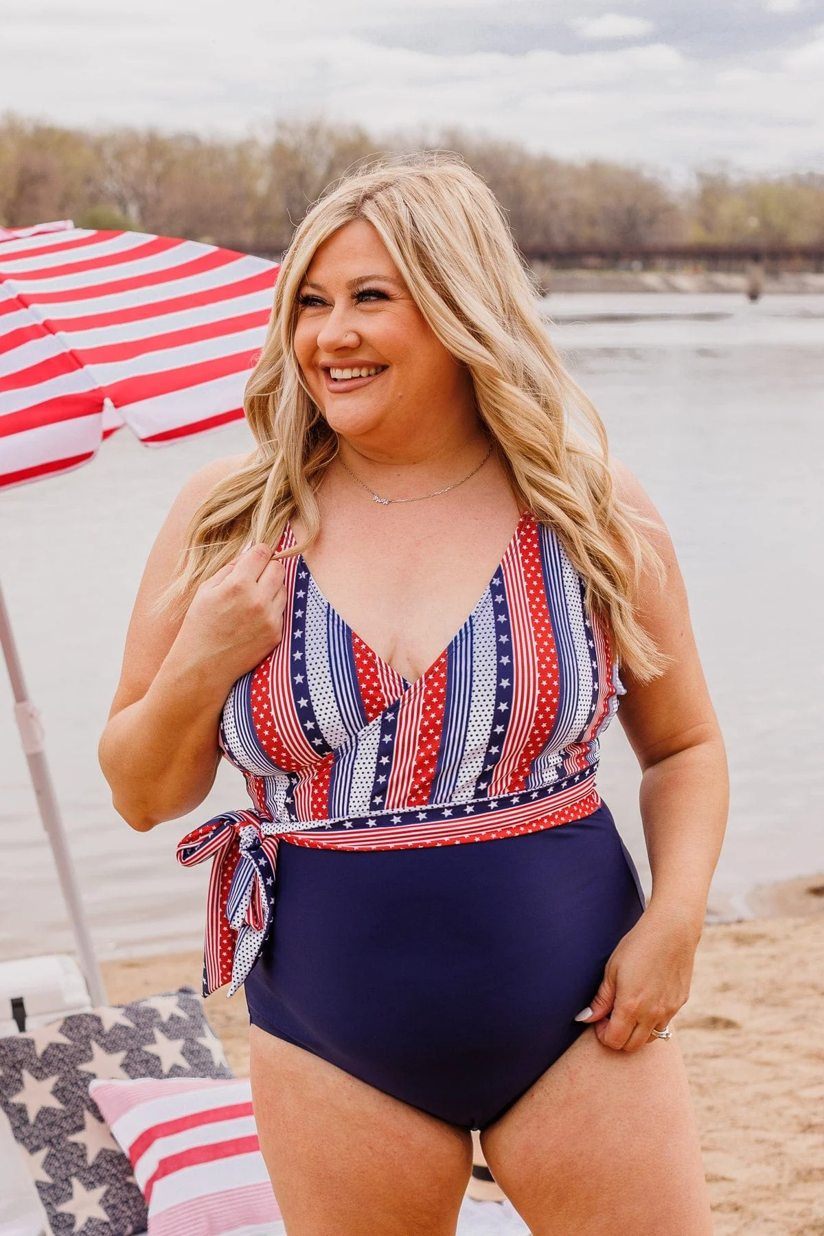 Beach Party One-Piece Swimsuit- Navy Stripes - Image 9