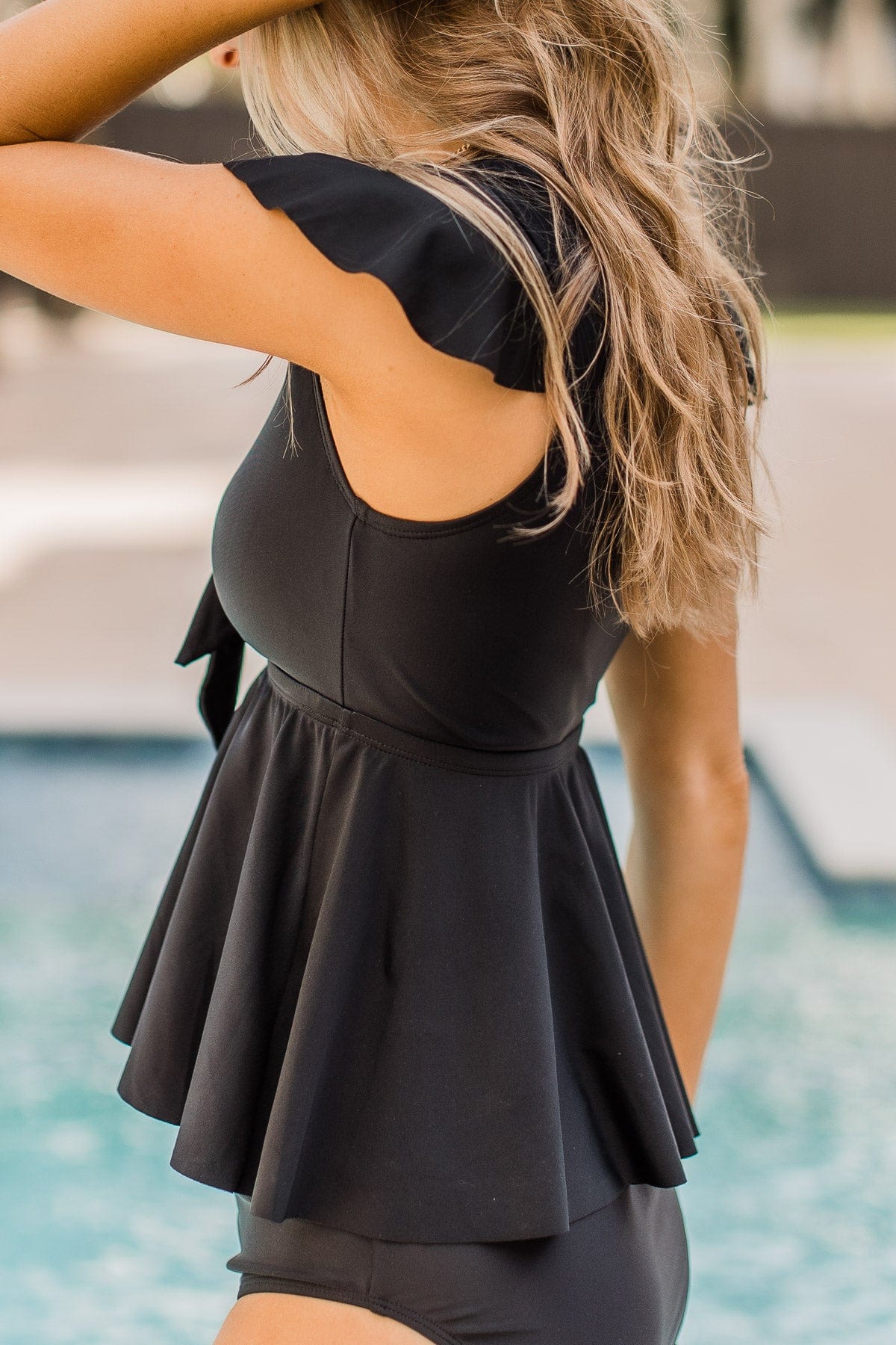 Beachside Beauty Peplum Tankini Top- Black - Image 6