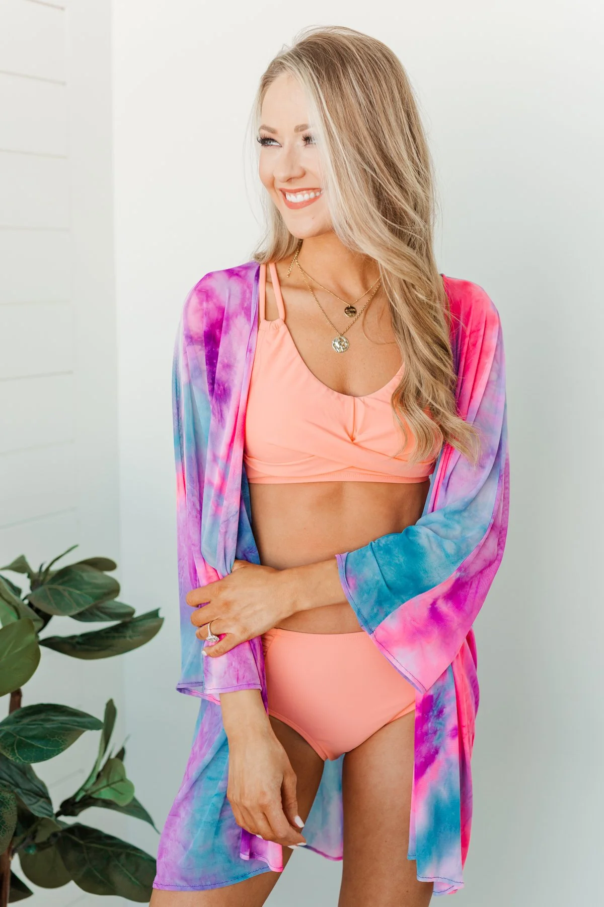 Beachside Bliss Mesh Kimono- Purple, Blue, & Fuchsia - Image 2