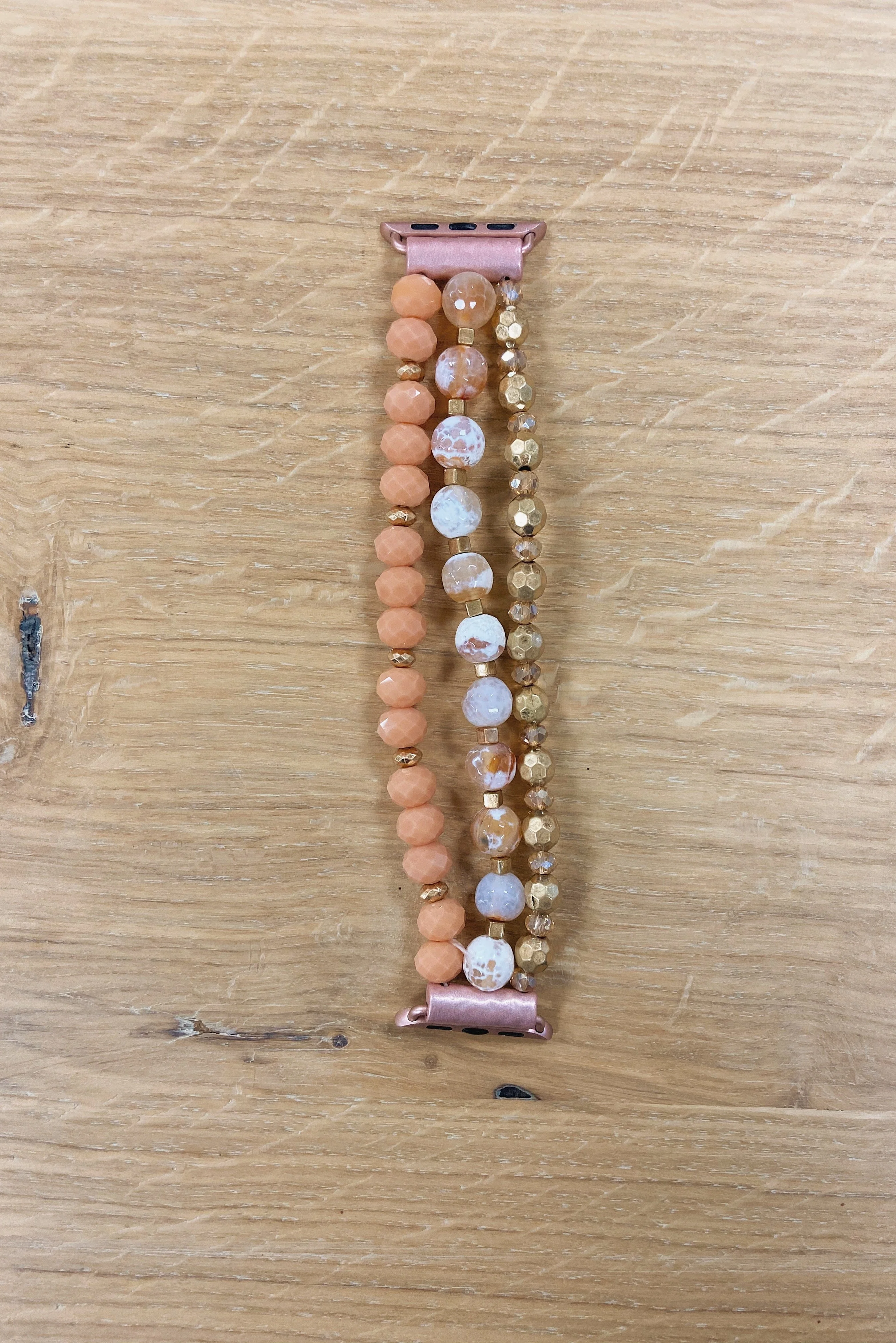 Beaded Watch Band- Gold, Ivory, & Peach - Image 5