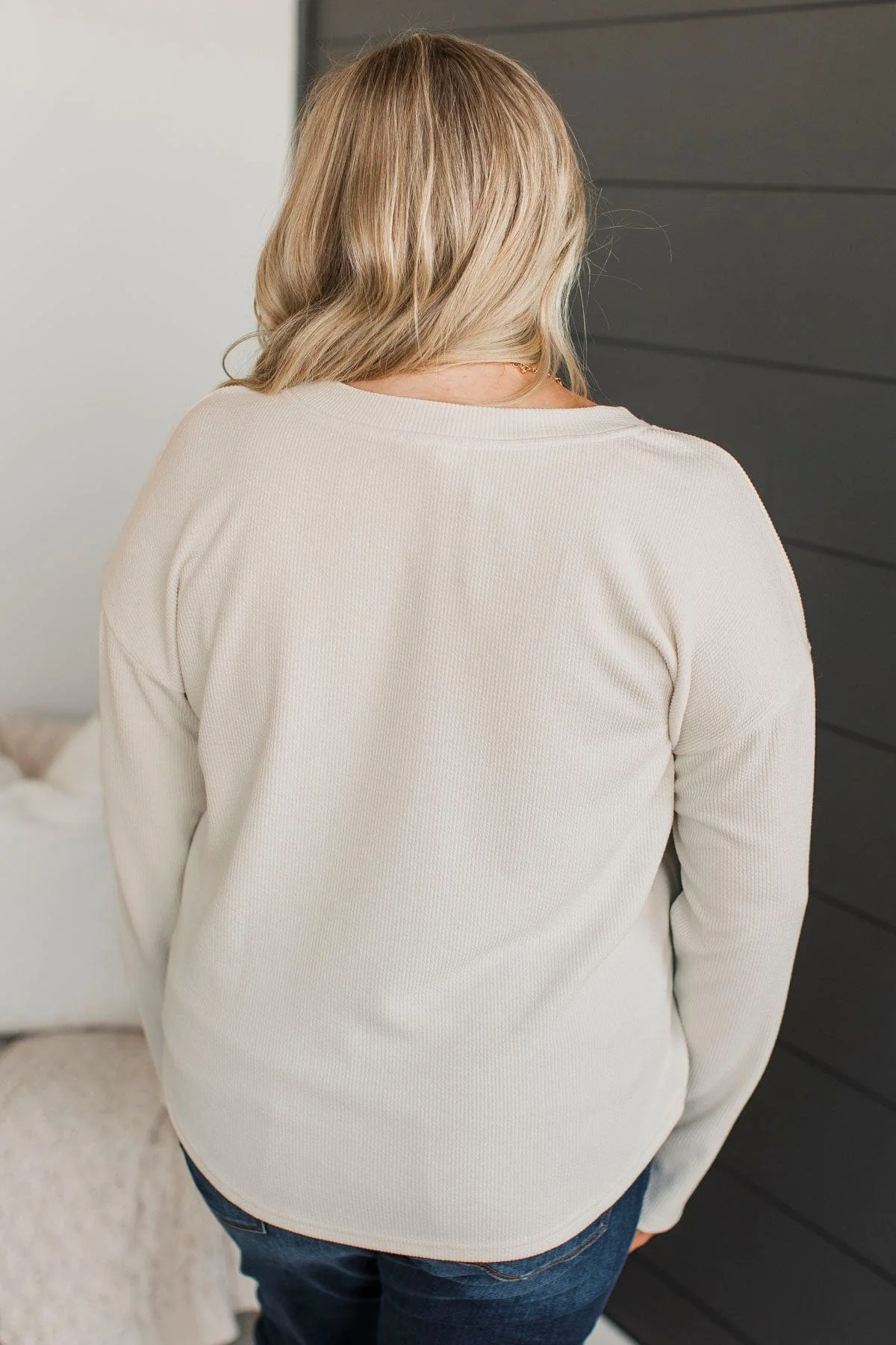 Beaming Smiles Ribbed Henley Top- Light Oatmeal - Image 7