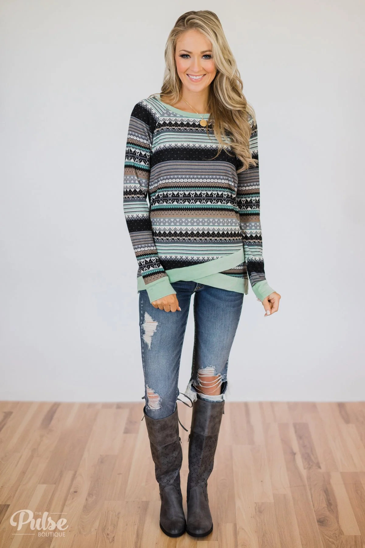 Beat The Chill Printed Top- Mint - Image 3