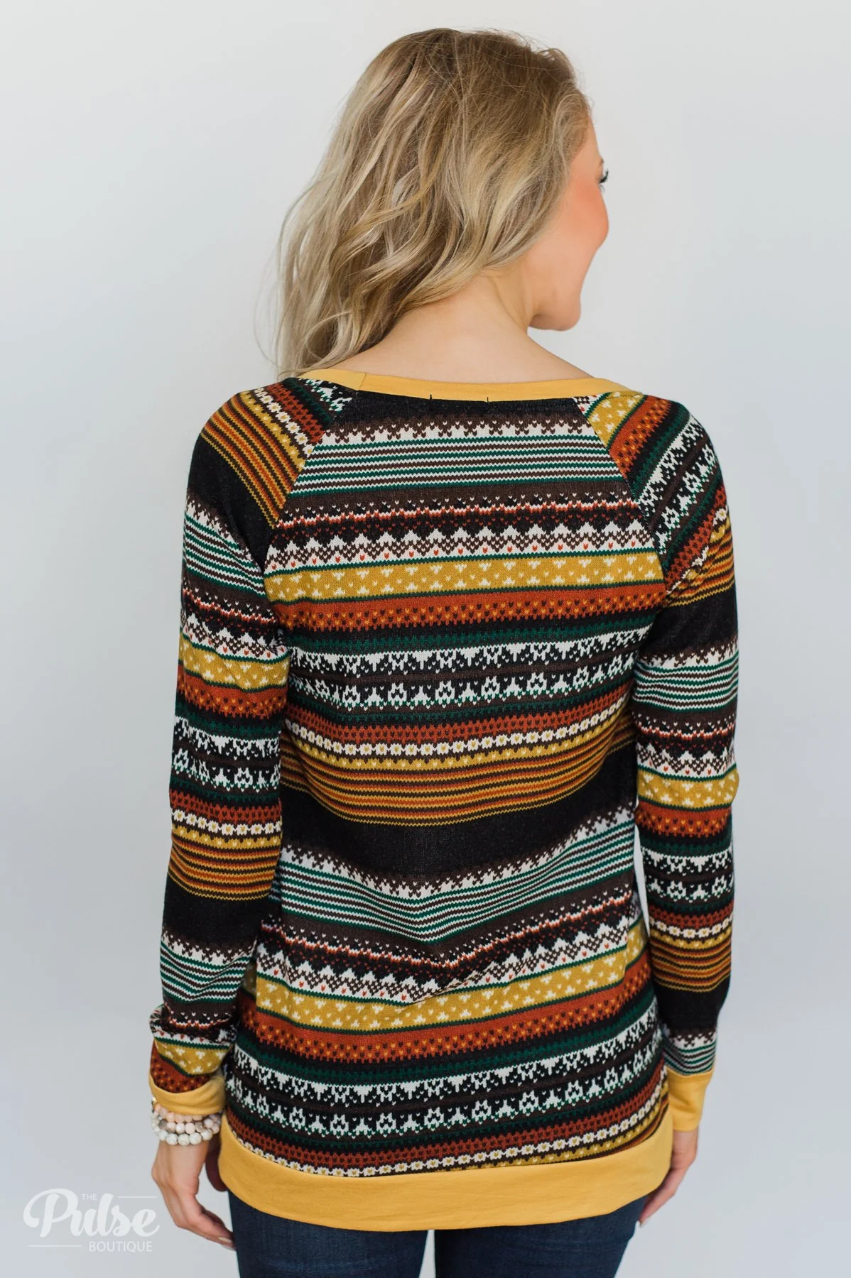 Beat The Chill Printed Top- Mustard - Image 11