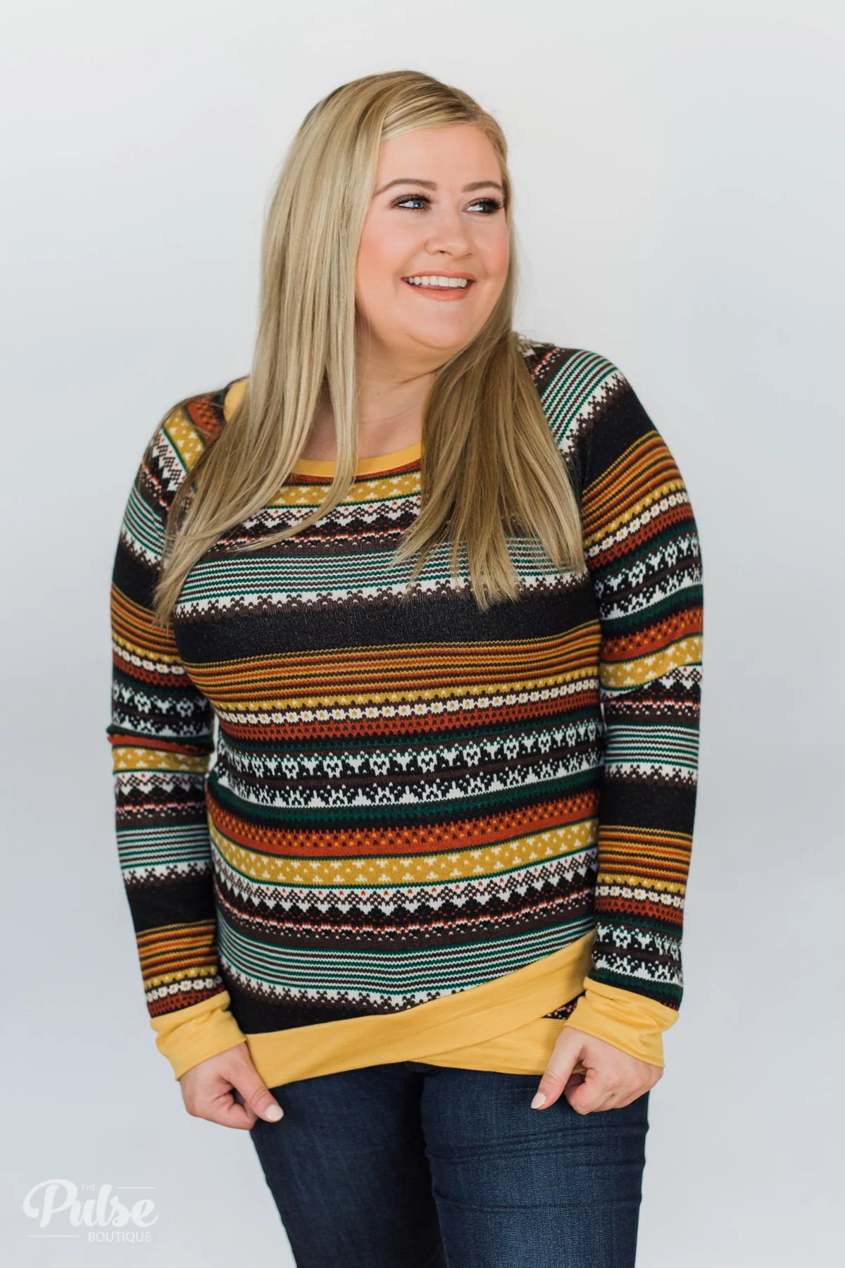 Beat The Chill Printed Top- Mustard - Image 14